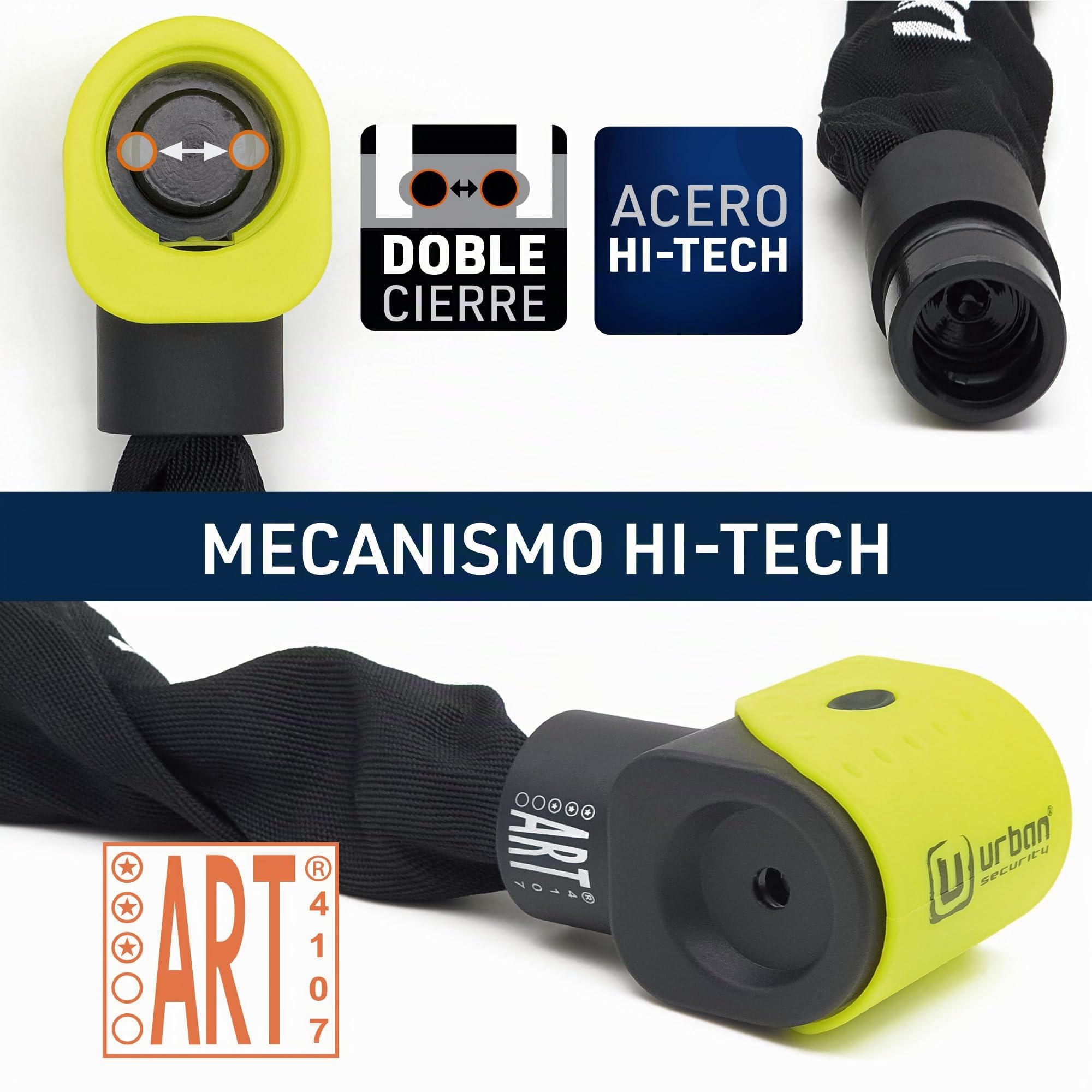 URBAN 10K170 Candado Moto Alta Seguridad, Cadena Antirrobo Homologada ART*** Recomendada Seguro Bicicleta, Testado Acero Endurecido ø10mm, Más Flexible Funda Nylon Protectora, Garaje Anclaje, 170cm