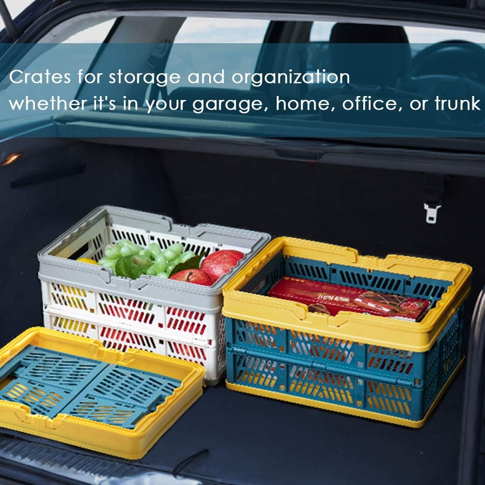 5.3 Gal 2 Pack Collapsible Shopping Basket Portable Folding Basket Stackable Storage Container with Handles,Used for Picking Fruits Organizing Toys Car Trunk Storage (2PCS, White+Gray)