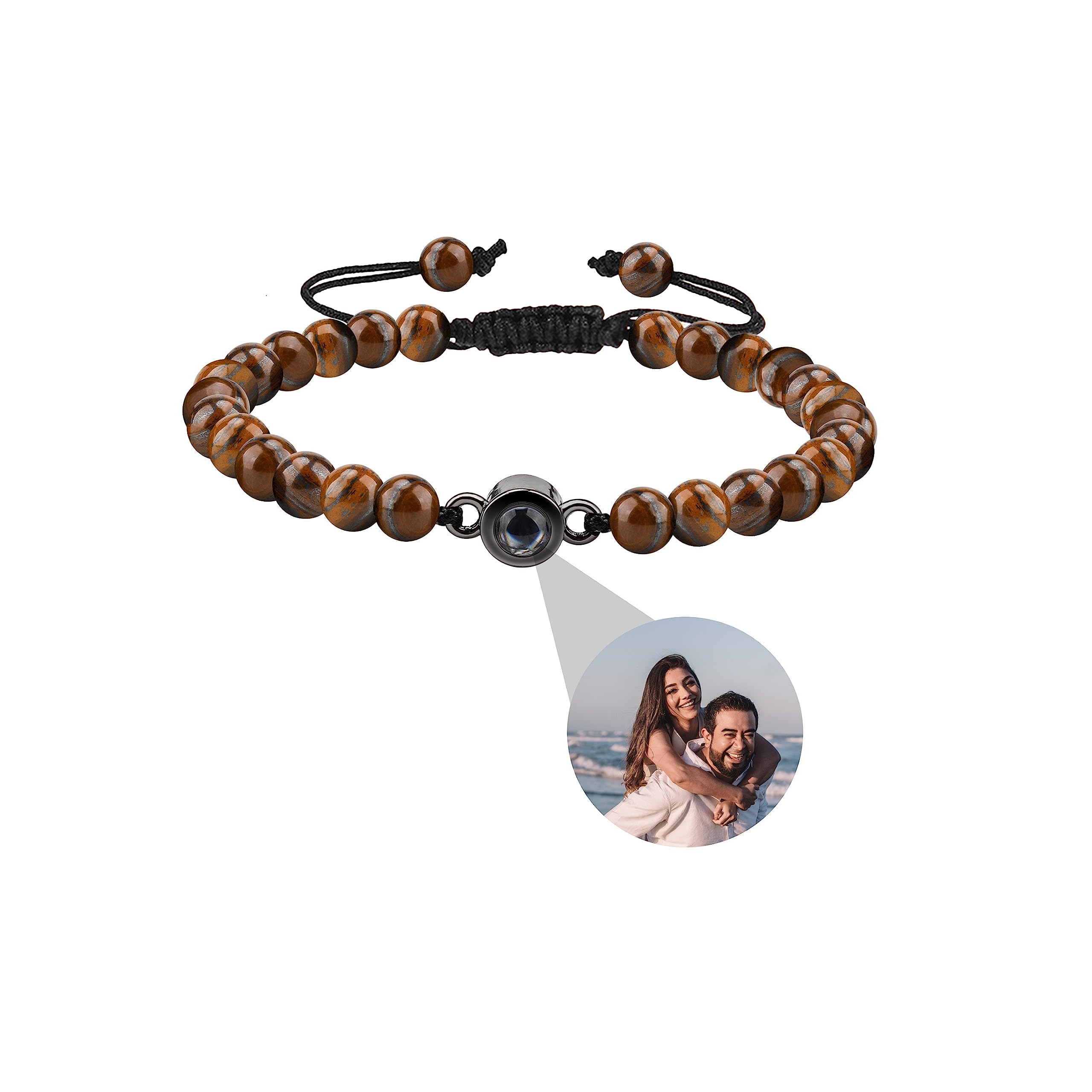 PekdiOjo de Tigre Pulsera para Hombres Pulsera personalizada con foto dentro de la proyección Pulseras con fotos Círculo Foto Naturaleza Piedra Pulsera Regalos personalizados para Papá Esposo Novio