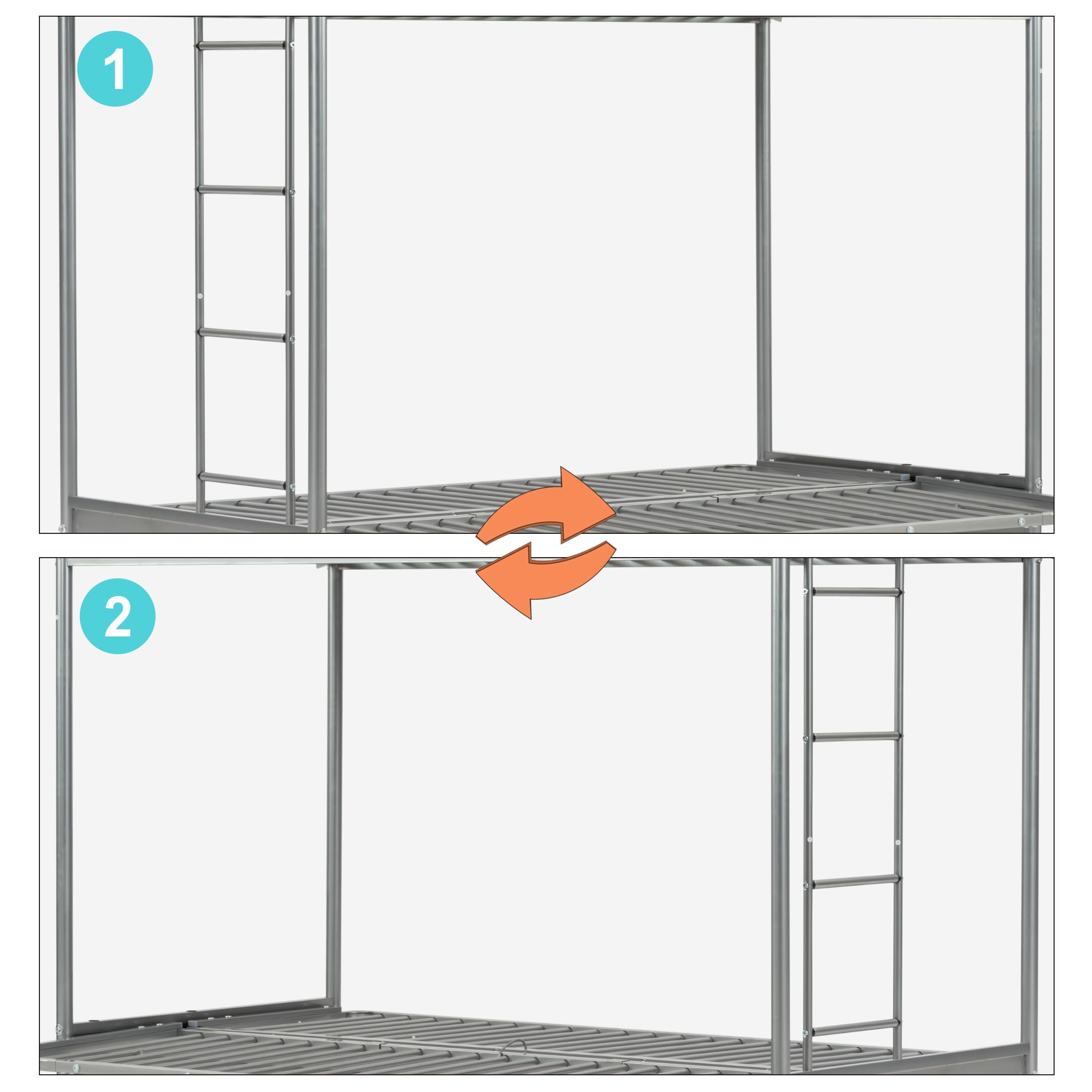 Meuble Cosy Lit superposé 90x190cm avec Banquette Convertible Canapé et Sommier à Lattes en métal, Style Industriel, pour Enfant Chambre à Coucher Maison, Gris