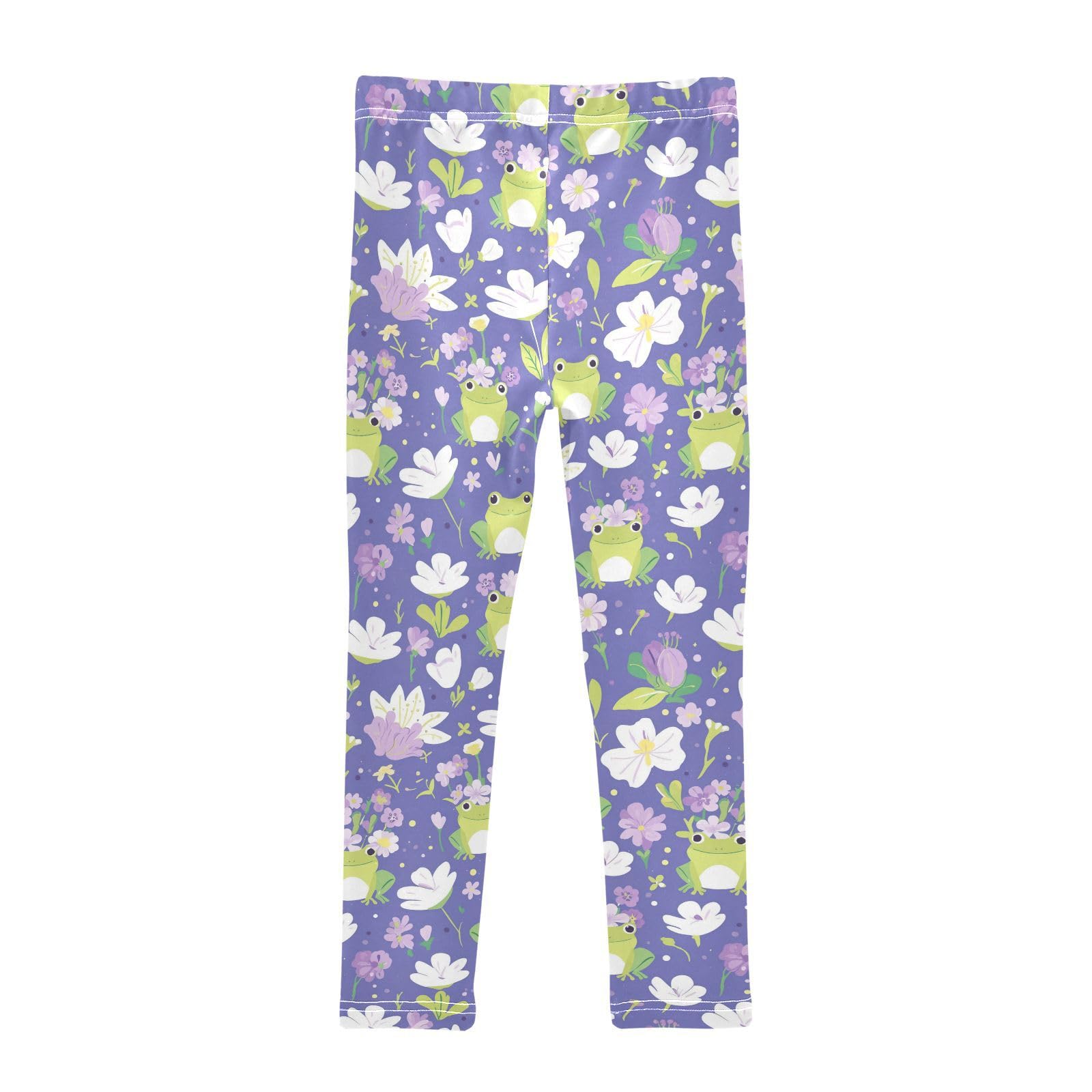 Wusikd Frogs Flower Girls' Leggings Toddler Doodles Crowns Flowers Kids Yoga Pants Dance Active Tights 7-8T Multi