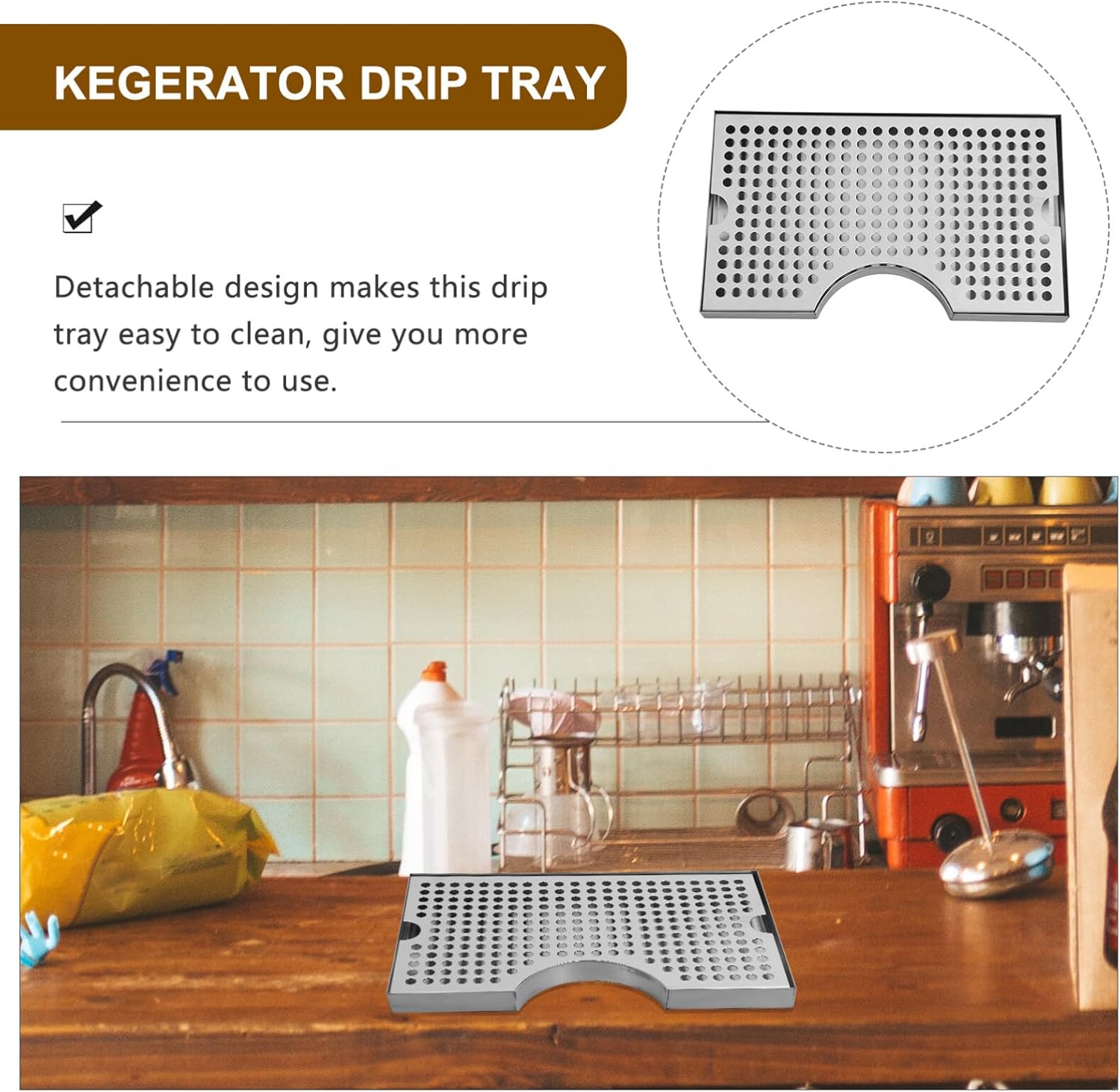 Stainless Steel Drip Tray for Kegerators Beer Dispenser Drip Catcher Leak Prevention for Home Bars and Beverage Machines