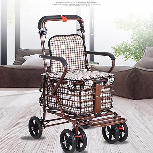 Miniatura 3 de Andador para ancianos se puede sentar y empujar cuatro ruedas carrito de comestibles asiento caminador plegable Ancianos mano empujar carrito de