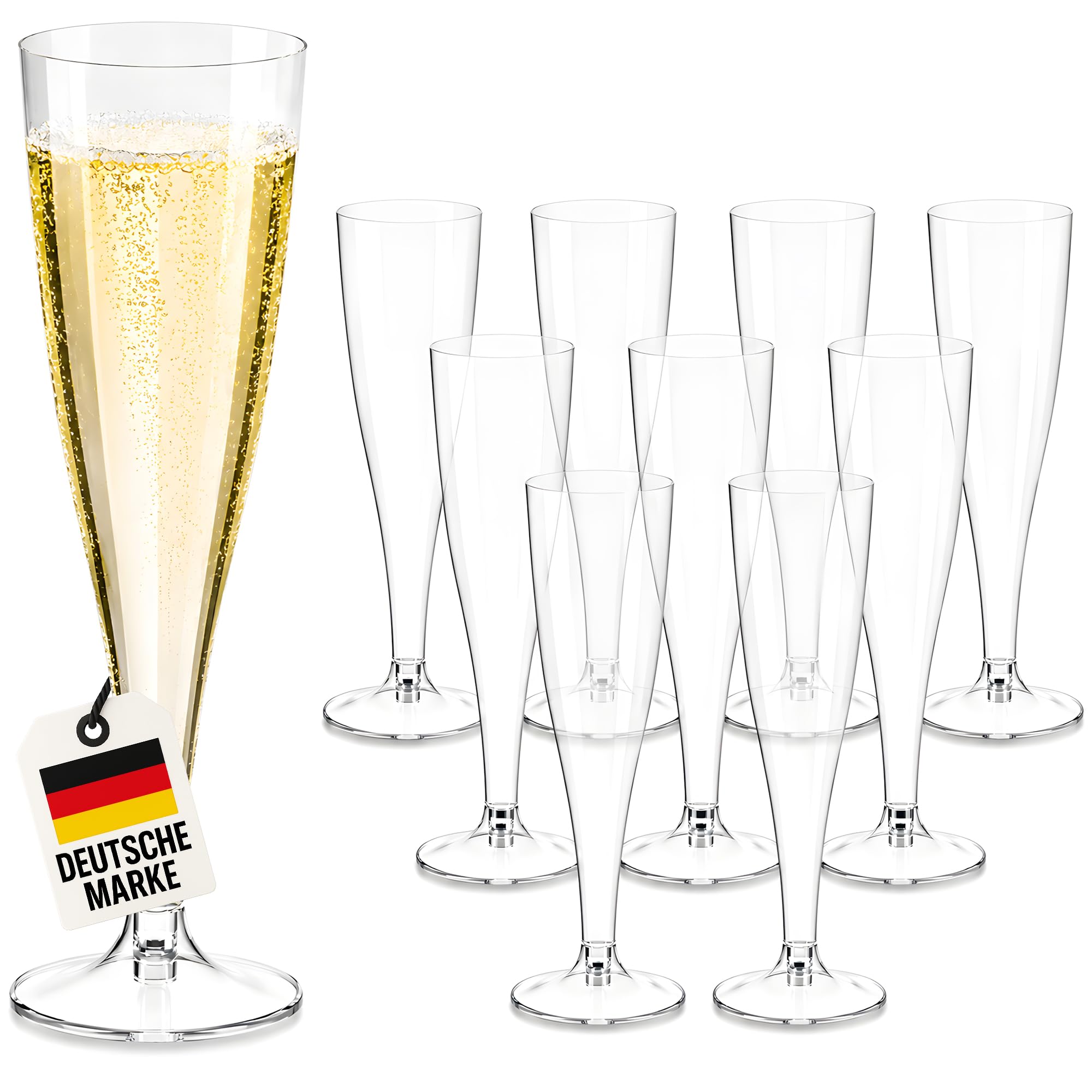 WELLGRO Lot de 60 flûtes à champagne en plastique 100 ml avec trait repère transparent sans BPA réutilisables Champagne Prosecco