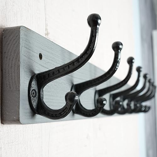 Miniatura 5 de WEBI Perchero rústico para montaje en pared, 35.43 pulgadas de largo, 8 ganchos de hierro fundido para colgar abrigos, ropa, color gris