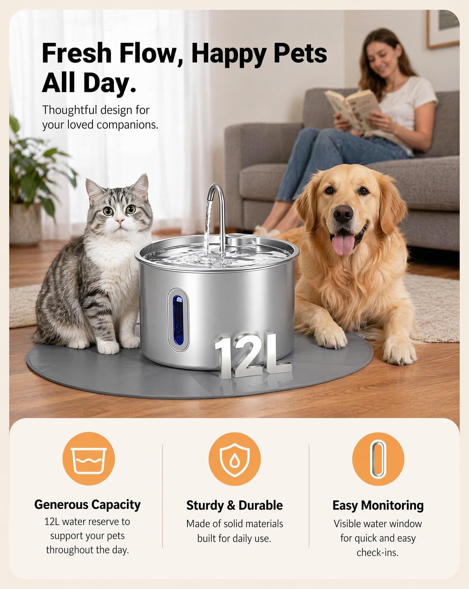 Fontana di acqua del cane dell'acciaio inossidabile 12L con la