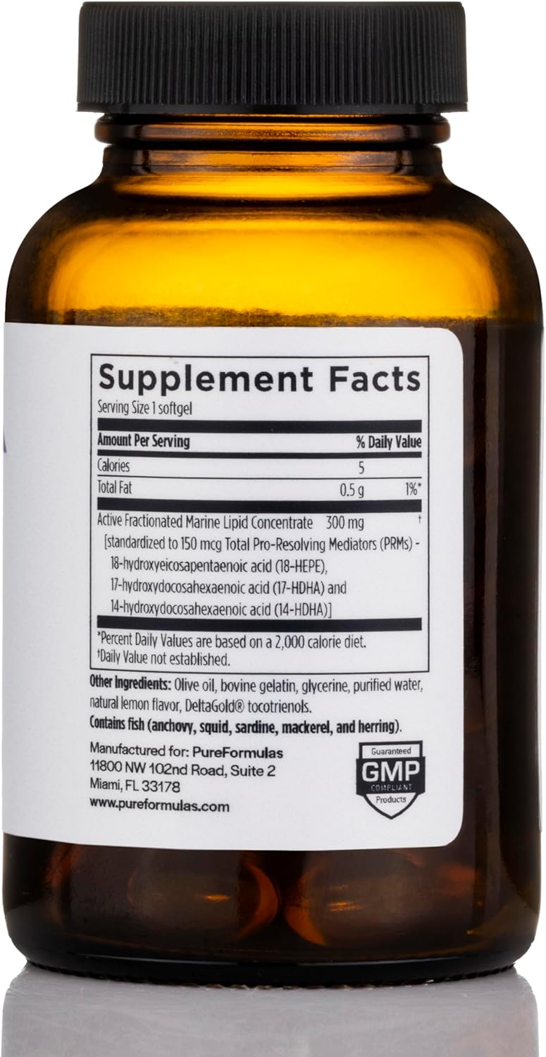PureFormulas SPM Vital - 3 Active Specialized Pro-Resolving Mediators for Tissue Health & Minor Discomfort from SPM Fish Oil - Omega 3 Fatty Acids Supplement, Non-GMO 60 Softgels