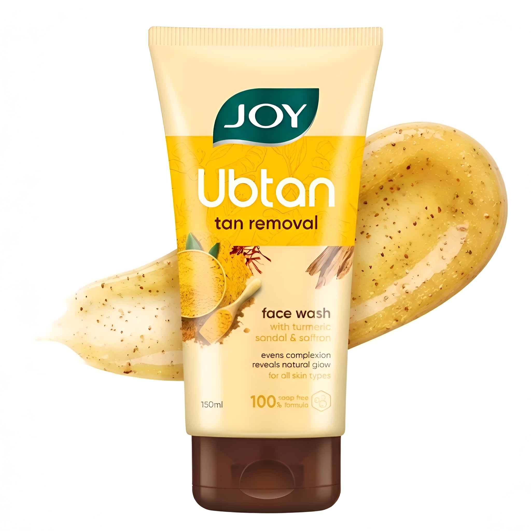 Joy Ubtan Tan Removal Face Wash 150ml | Detans & Brightens, Removes Dirt & Blemishes for a Natural Glowing Skin | Enriched With Turmeric, Saffron & Sandalwood | Suitable for All Skin Types