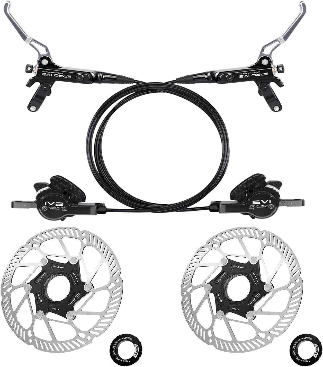 BUCKLOS IIIPRO IV2 MTB Hydraulic Disc Brake Set and IIIPRO A2 160mm Bike Centerlock Disc Brake Rotor