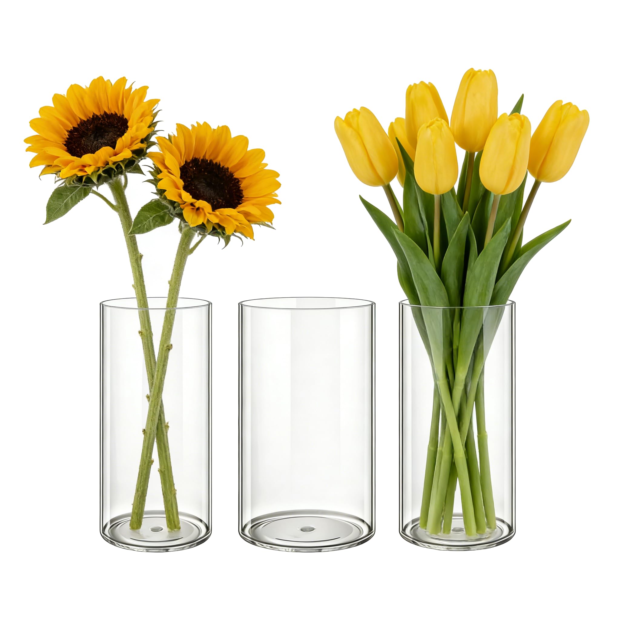 MELEJIA Acryl Blumenvase Set, Bruchsichere Transparente Zylindervase, Modern Acryl Vasen zur Dekoration, Vase für Hochzeiten, Wohnzimmer, Büro, Hausdekoration