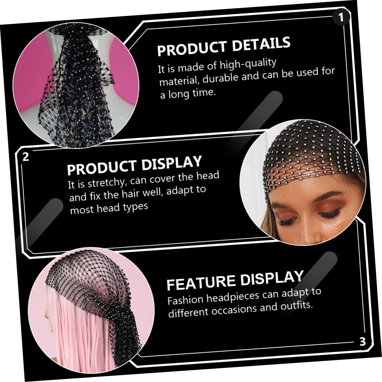 GALPADA 3pezzi Elegant Mesh Veil Headband for Women Unique Hair Accessory for Weddings Festivals and Parties Comfortable Elastic Design