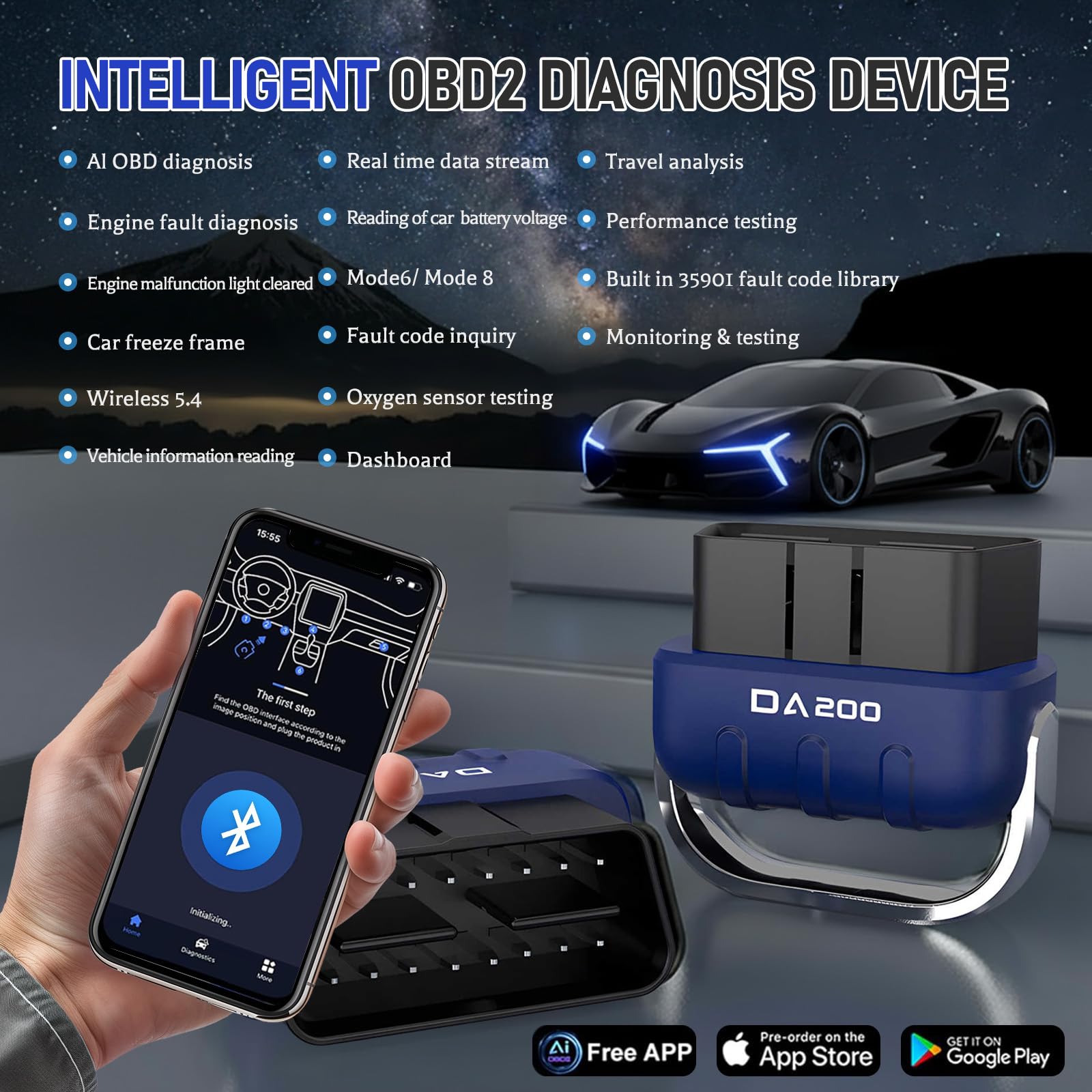 Anluomania OBD2 Auto Diagnostica, Bluetooth Diagnosi Auto Professionale, OBD2 Diagnosi Auto, Cancellazione Codici di Errore, Bluetooth 5.4/BLE, OBD2 Scanner Multimarca, per Auto OBD II Protocol 1996