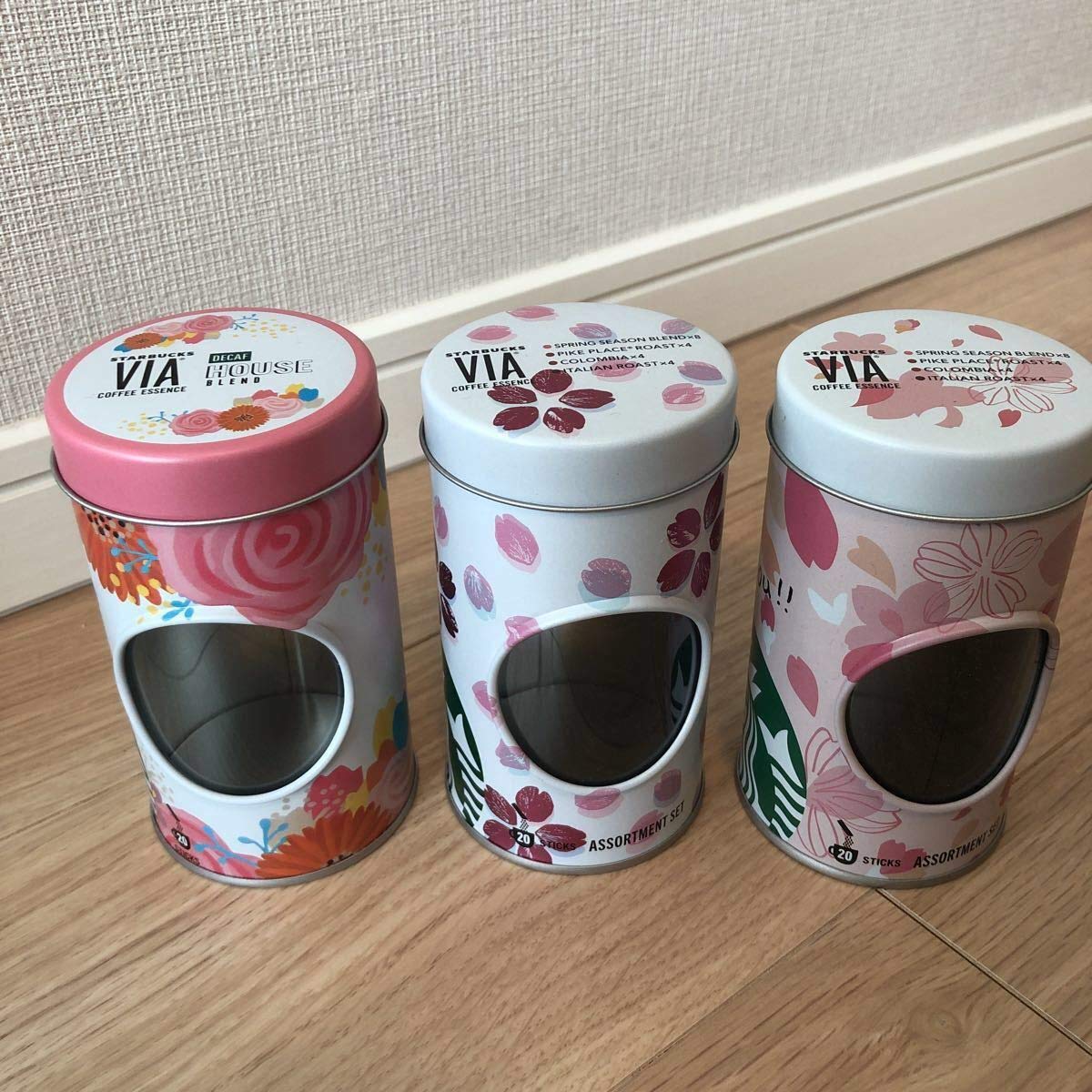 Amazon スタバ 18 19さくら 母の日 Via缶のみ キャニスター ディカフェ ピンク 花 小物入れ ピンク コーヒー 保存容器 キャニスター オンライン通販
