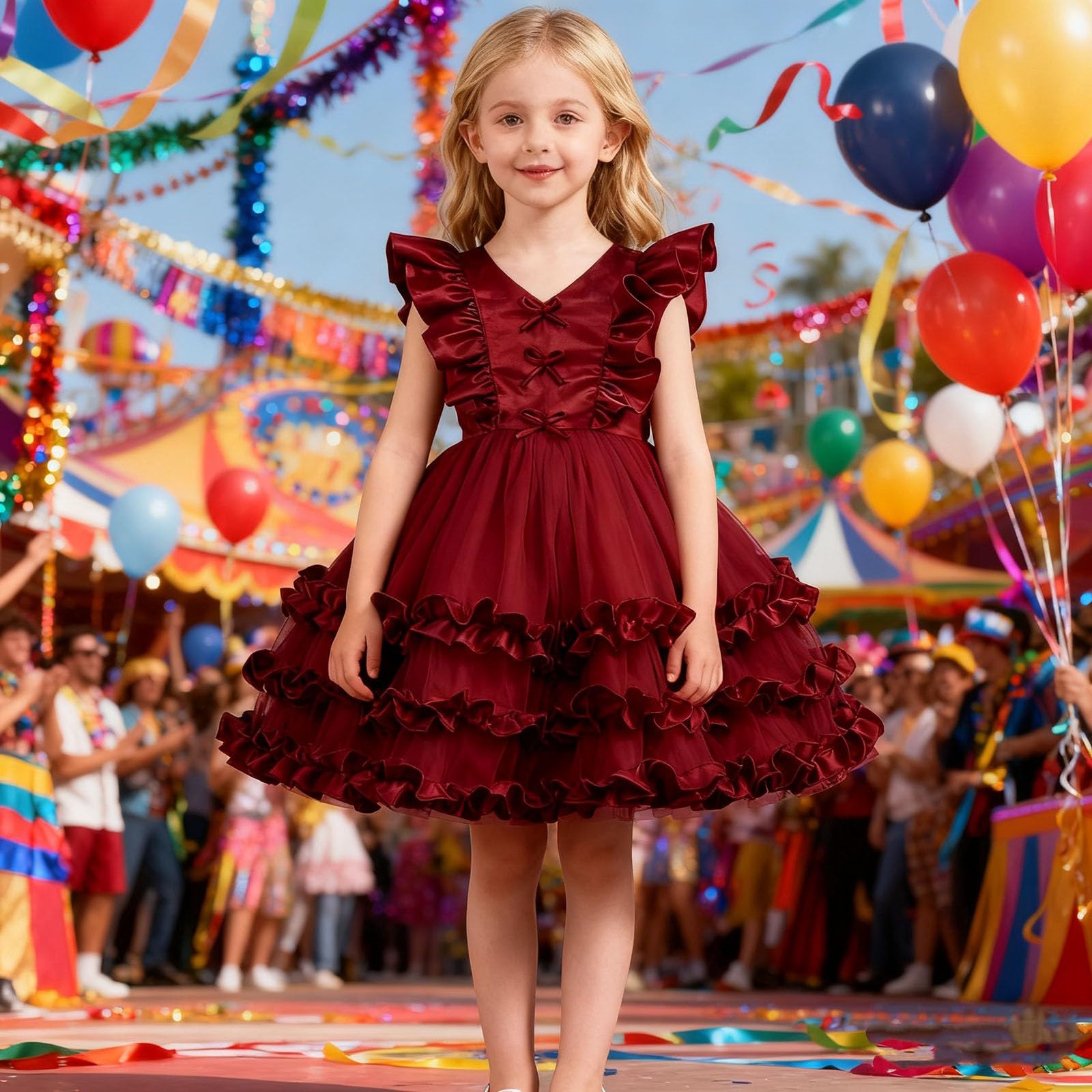 Costumi Carnevale Bambina, Elegante abito da festa per bambine con maniche a sbuffo e gonna per abbigliamento da spettacolo e abbigliamento formale per bambini piccoli