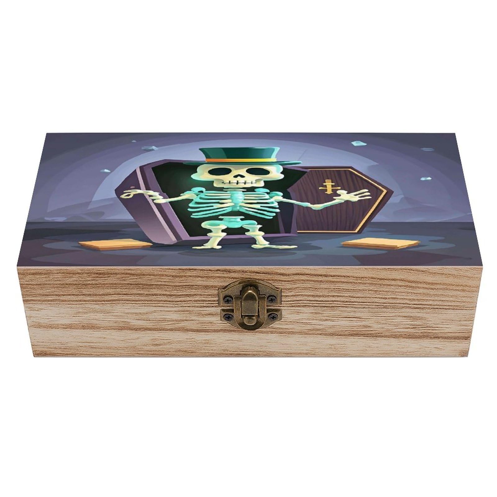 FekiLoot Coffin Skeleton Wooden Box with Hinged Lid Vintage Storage Box Beautifully Wood Keepsake Boxes Jewellery Organiser & Trinket Holder Unique Gift Ideas for Men & Women