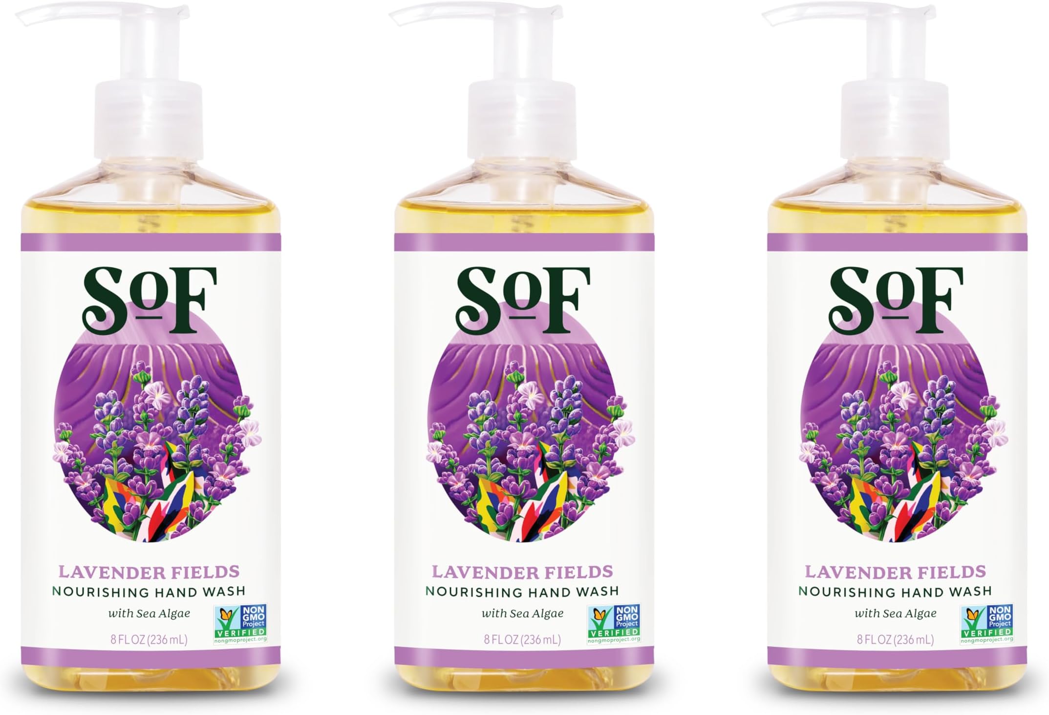 South Of FranceLavender Fields Natural Hand Wash Natural Body Care | Moisturizing Liquid Hand Soap with Mediterranean Sea Algae | 8 oz Pump Bottle – 3 Pack