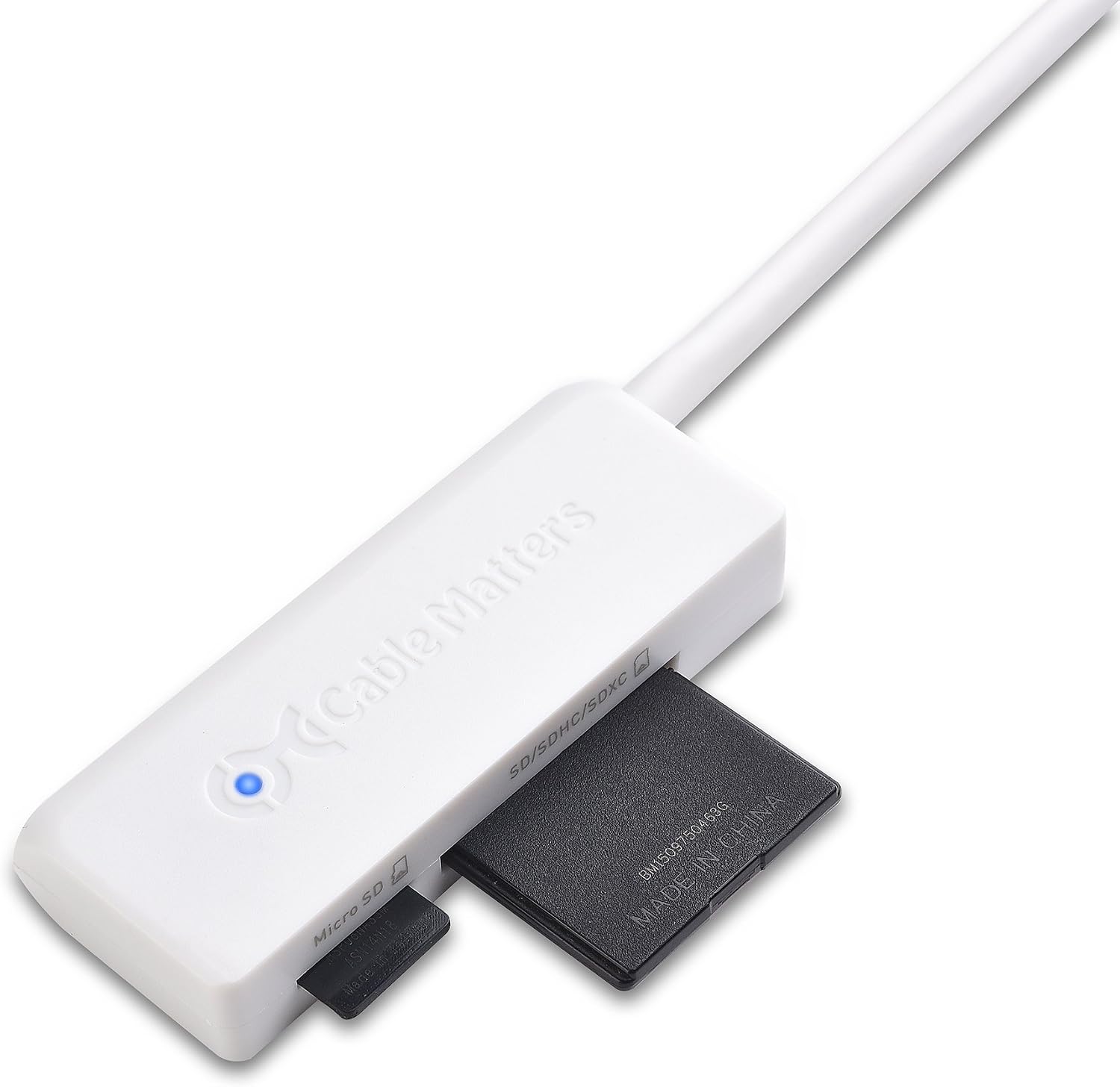 Cable Matters Dual Slot USB C Card Reader (USB C SD Card Reader) in White for Micro SD, SDHC, SDXC Memory Cards - Thunderbolt 4 / USB4 / Thunderbolt 3 Port Compatible