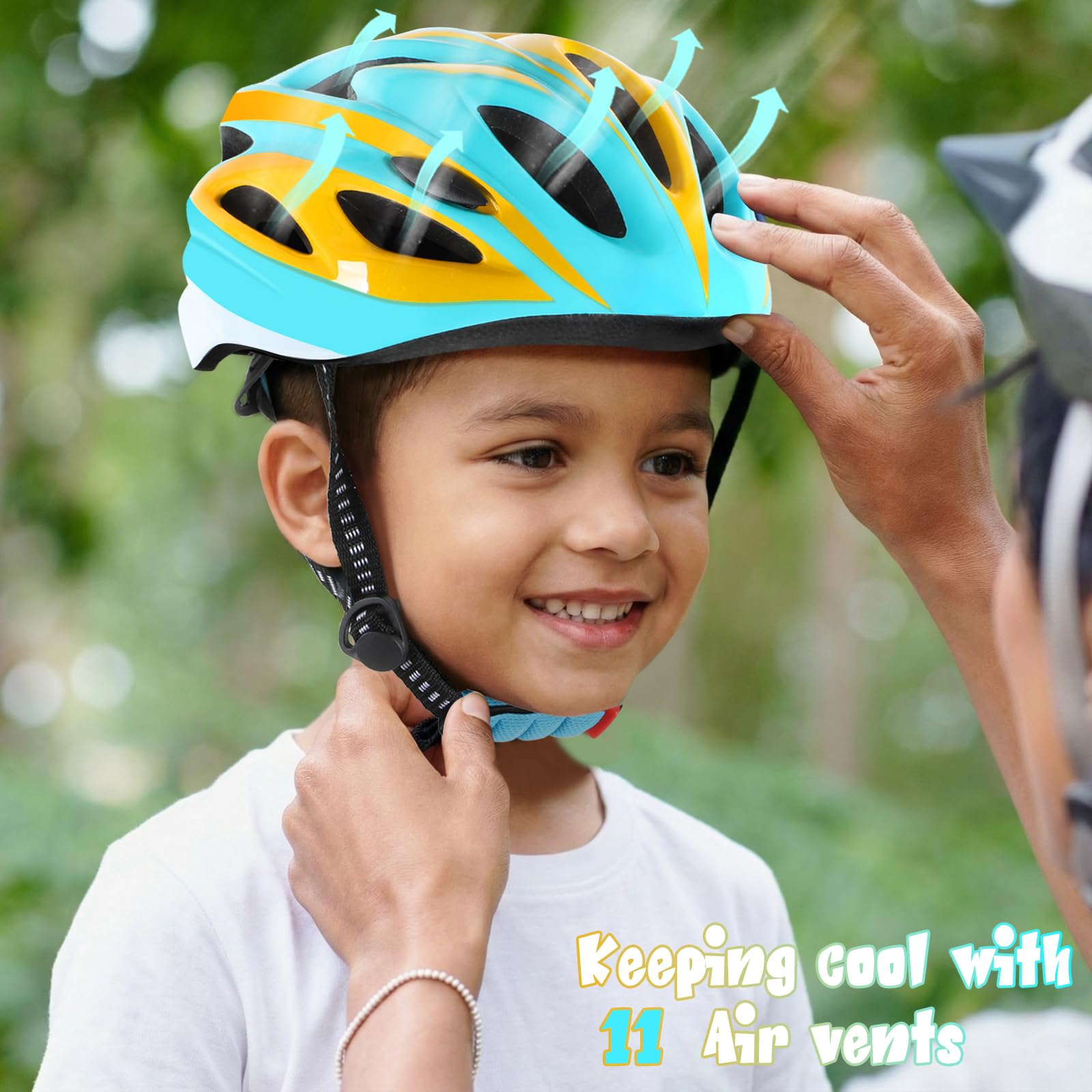 Casque Vélo Enfant Casque Ajustable pour Filles Garçons avec Réglables Genouillères et Coudières Équipement de Protection pour Cyclisme Roller Skateboard Scooter 52-58 cm 3-12 Ans