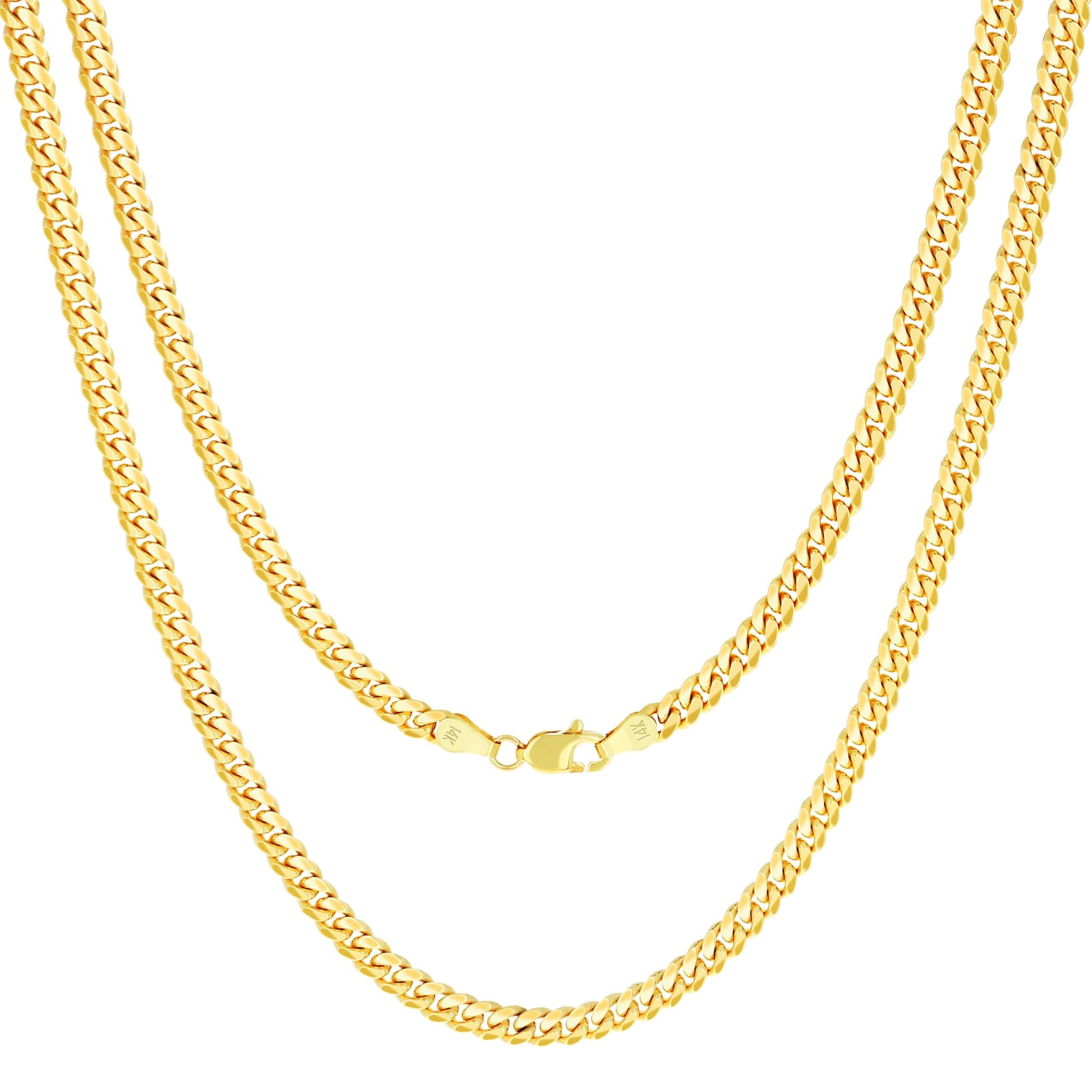 Nuragold 14k Real Yellow Gold Solid Miami Cuban Link 4mm Chain Necklace (16"-30") Italian Jewelry for Men & Women
