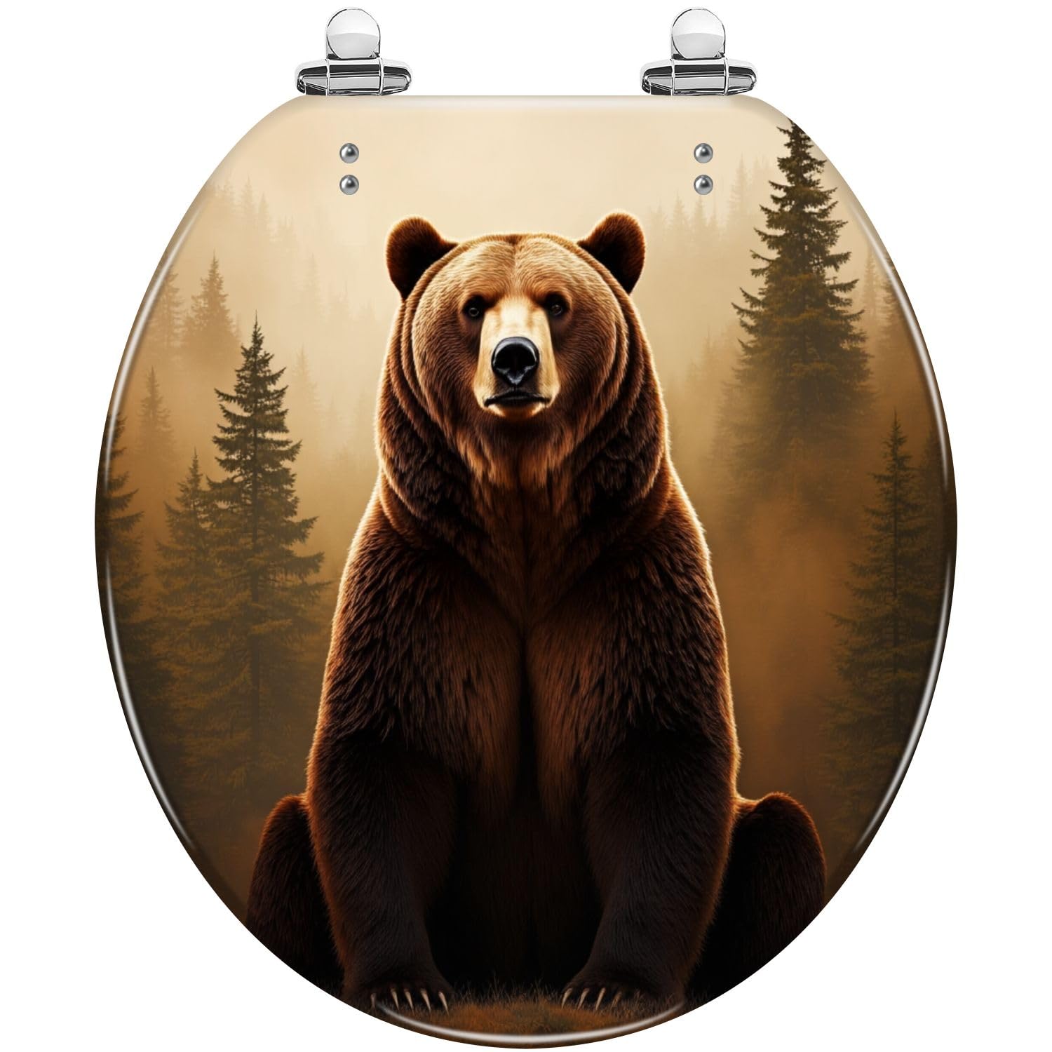 Asiento de inodoro redondo, resina Brown Bear Forest, baño