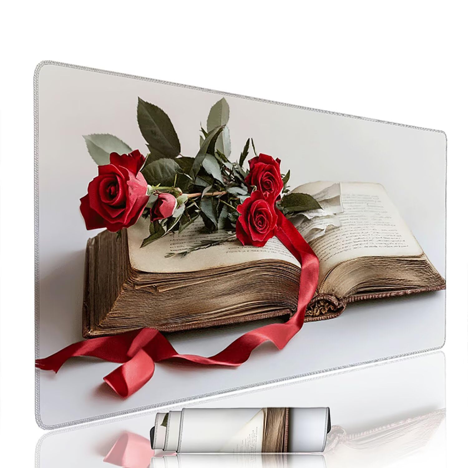 Biała podkładka pod mysz pod mysz pod mysz do gier XXL 1400 x 600 x 3 mm podkładka pod mysz gumowa kwiat duża podkładka pod rękę dla graczy akcesoria wodoodporne PC, do klawiatury laptopa w-10716