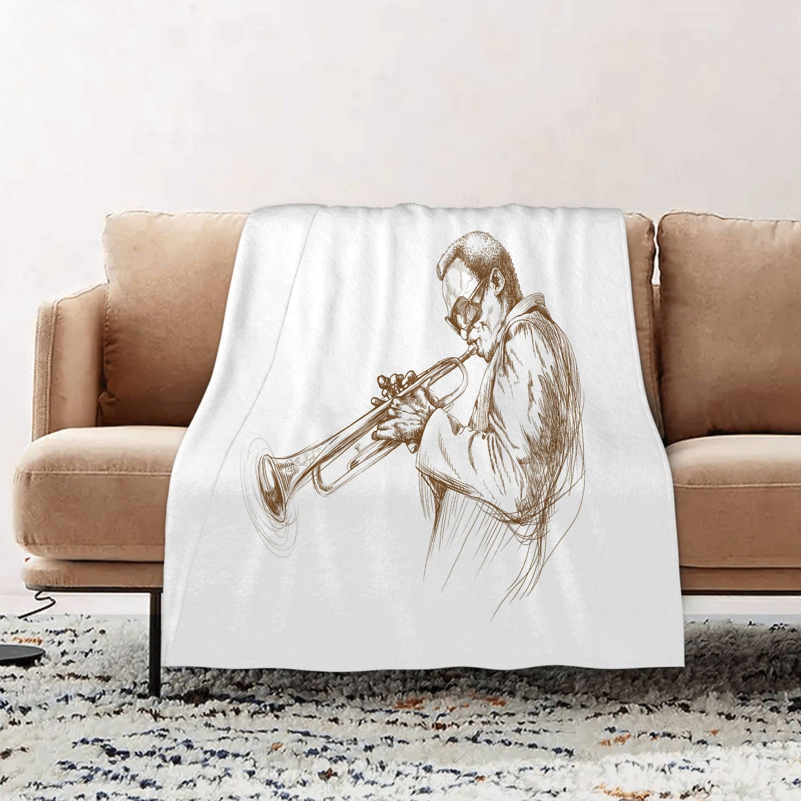 Coperta Pile Blanket Concetto JAZZ uomo che suona la tromba musica i Coperta di Flanella Coperta per Adulti per Bambini Caldo Divano per Il Tempo Libero Sedia Soffice Coperta Soffice150x200cm