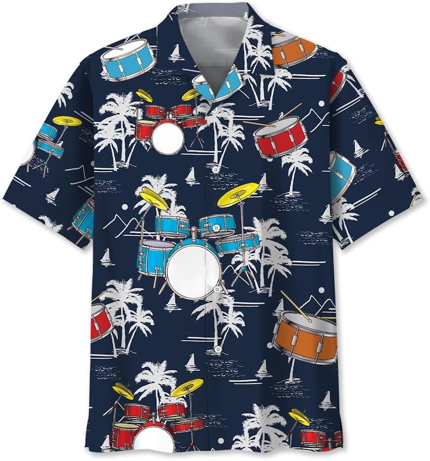 Drum Hawaiian Shirts for Men, Music Lover Gifts, Men Drum Summer Short Sleeves Aloha Beach Shirt