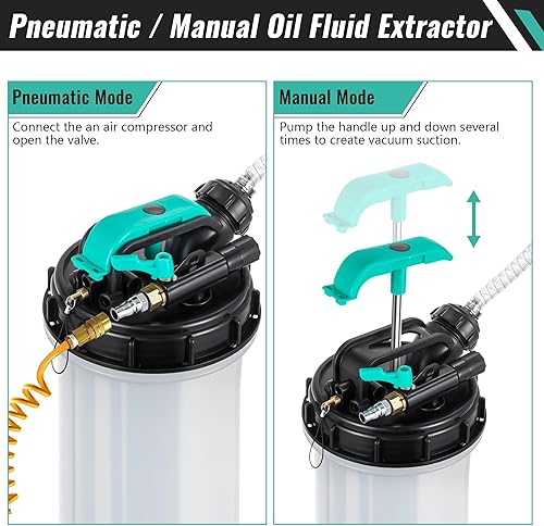 Miniatura 3 de Estune Extractor de líquido neumático manual de 2 galones7.5 L, bomba extractora de aceite automotriz, cambiador de vacío de aceite con 5 mangueras