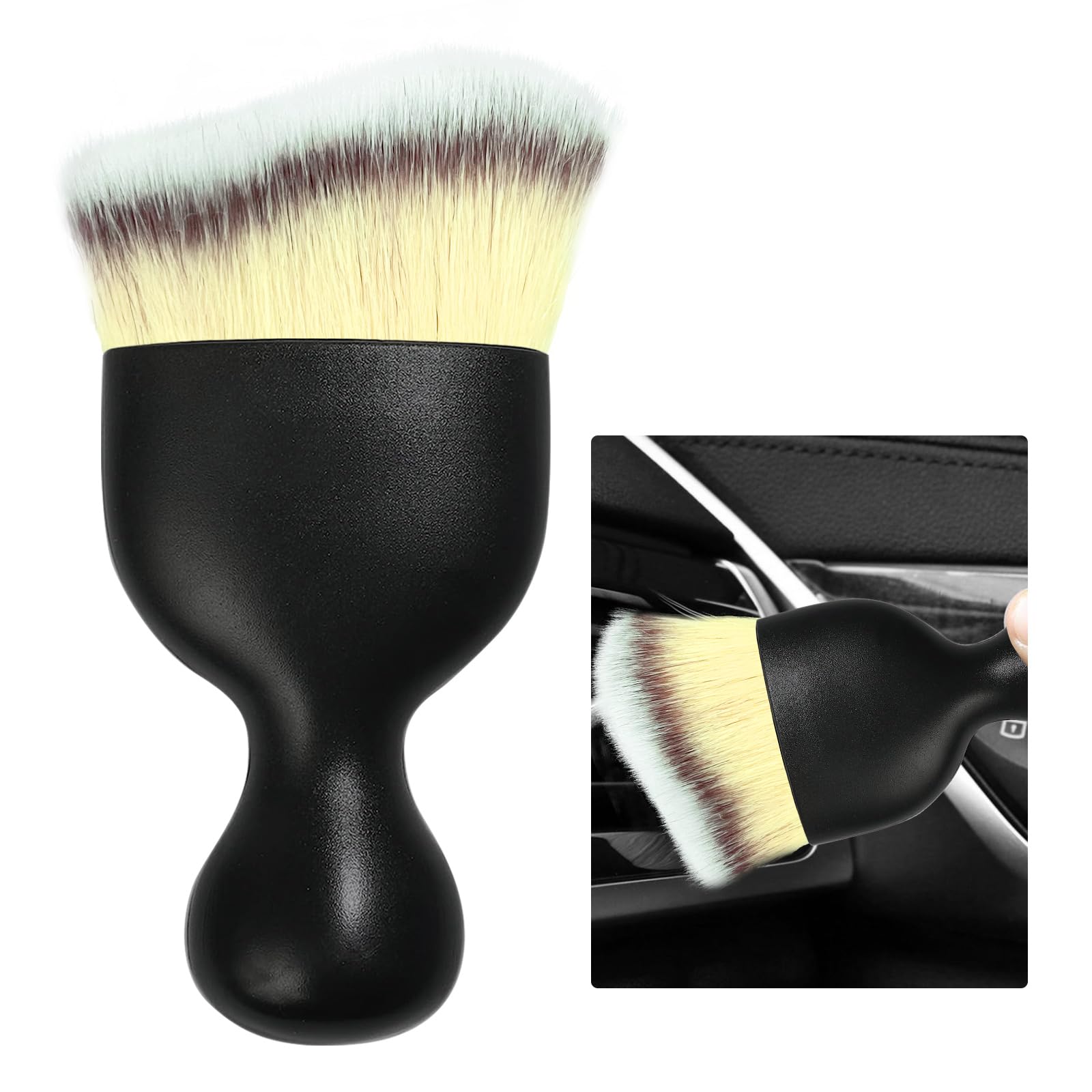 Ziciner Car Detailing Brush, Curved Soft Bristles Auto Removal Dust Collectors, Universal Vehicle Dashboard, Air Conditioner Vents etc Interior Cleaning Tool Accessories (Beige)