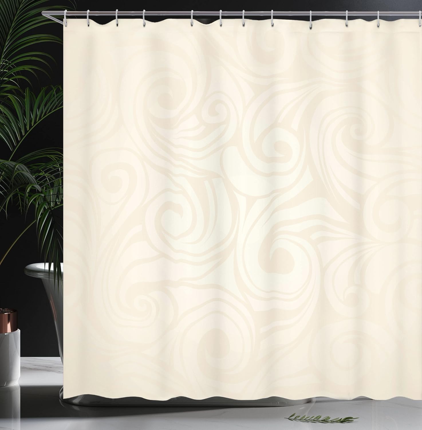 Ambesonne Ivory Shower Curtain, Victorian Curved Renaissance Style Leaves Branches Classic Petals Illustration, Cloth Fabric Bathroom Decor Set with Hooks, 69" W x 70" L, Cream