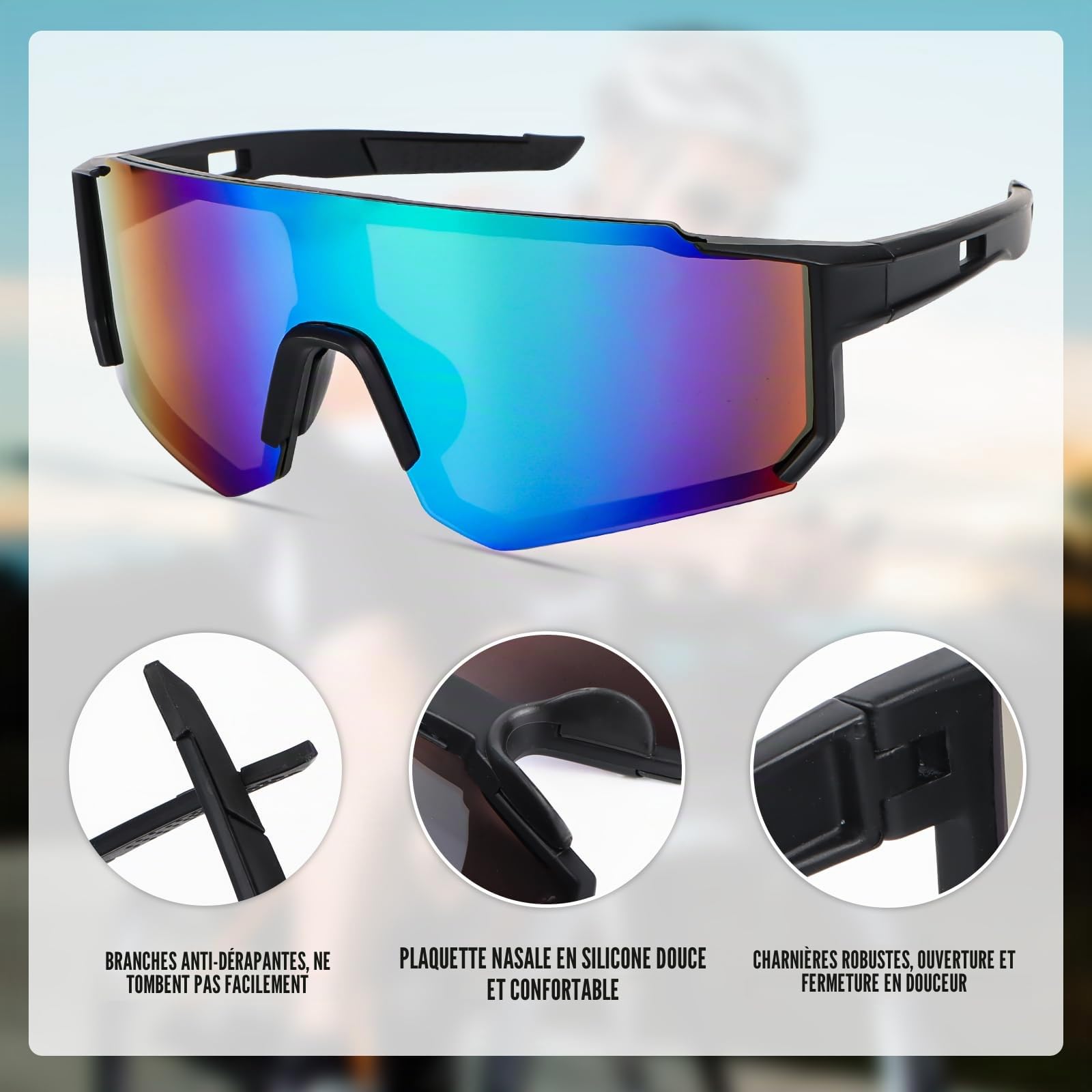 MplehDa Lot de 2 lunettes de soleil polarisées pour homme et femme - Protection UV 400 - Coupe-vent - Protection contre le vent - Pour activités de plein air