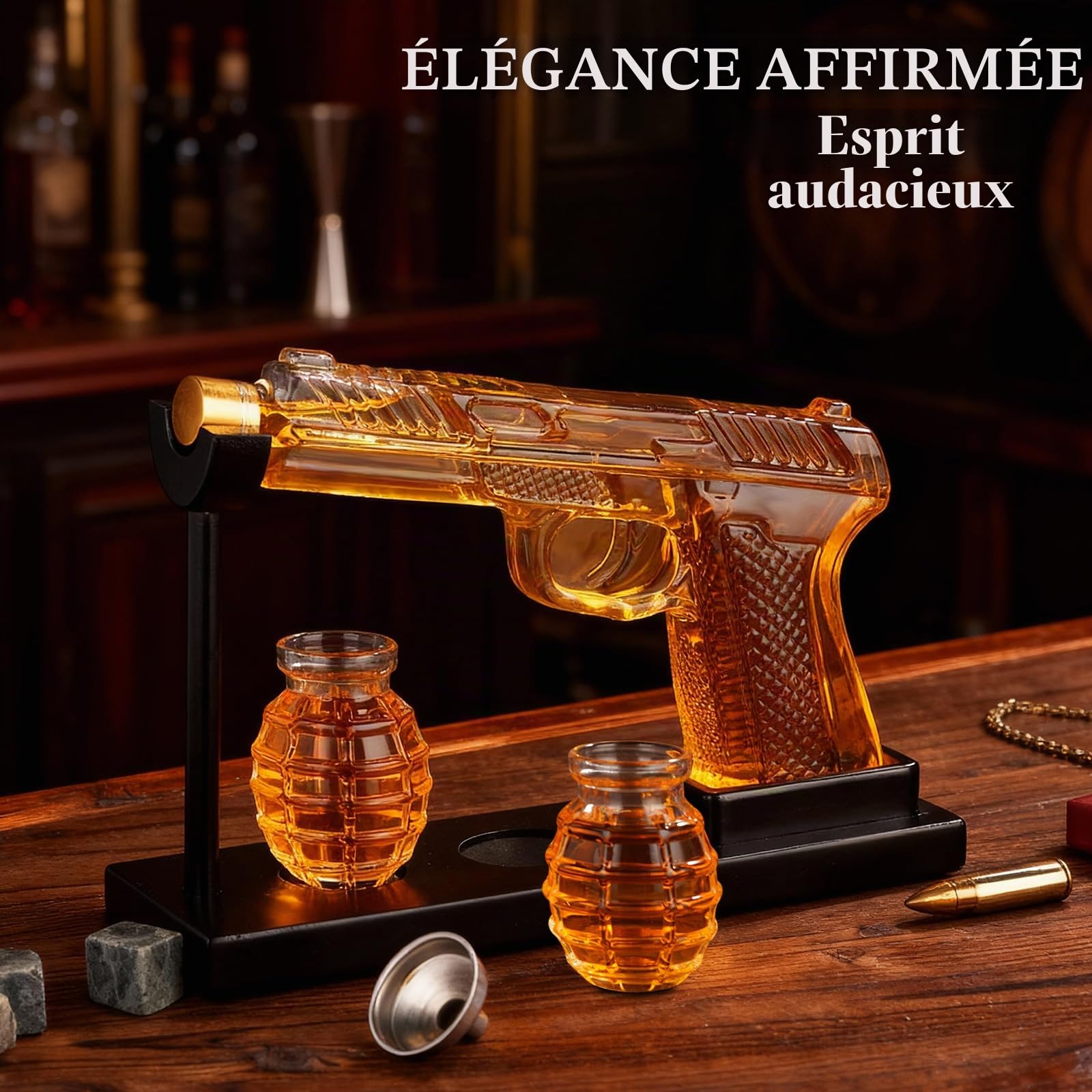 Oaksea Carafe à whisky, carafe à décanter avec 2 verres à liqueur, cadeau de whisky pour homme, fête des pères, cadeau amusant pour homme, papa, petit ami, mari, cadeau d'anniversaire