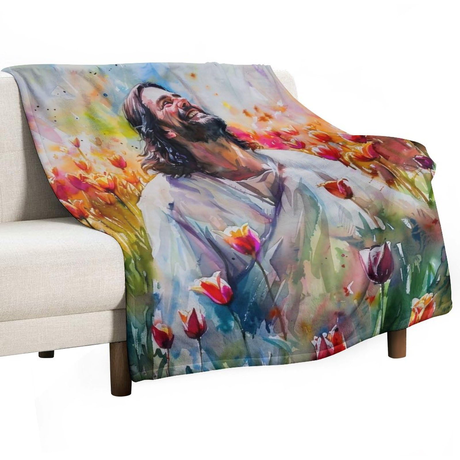 YHGSREUOH Jesus in Tulip Field 03 Flannel Blankets Fleece Soft Throw Lightweight Plush Gifts for Couch, Bed, Cozy Sofa Plush, Chair, Lovers 80x100cm(30x40in)