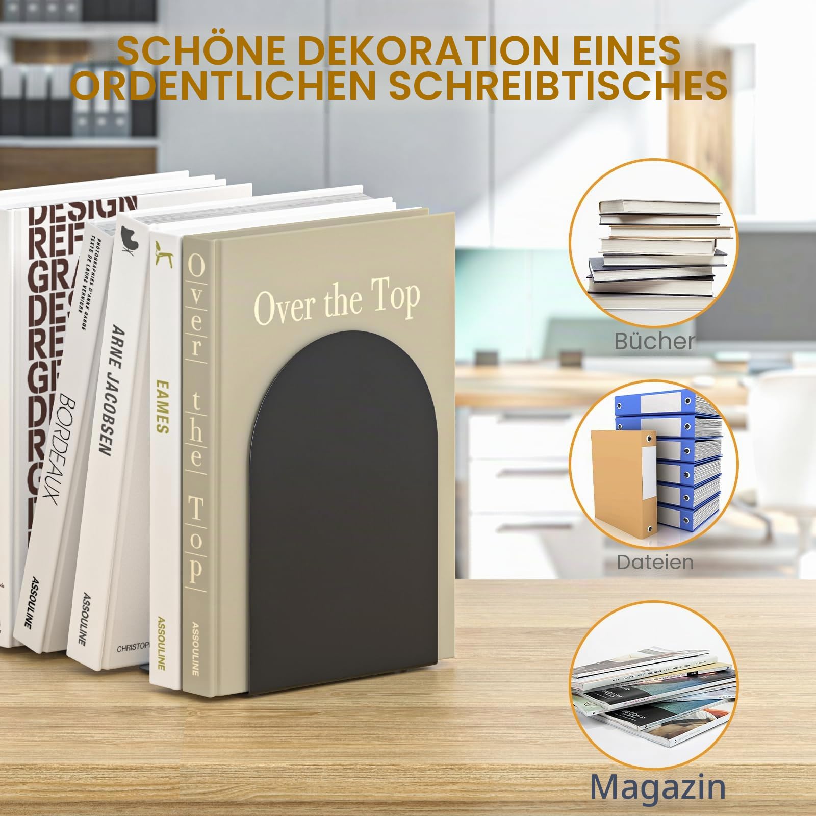 Buchstützen 4 Paare, Metall Runde für Regale und Schreibtisch, zum Halten von Büchern, Buchstopper, Schwarz für Home Office