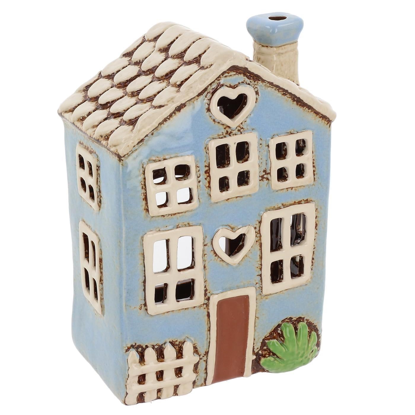 Shudehill Giftware Village Pottery Ceramic Tealight Holder Pretty Garden Floral House Pastel Collection (Heart Blue)