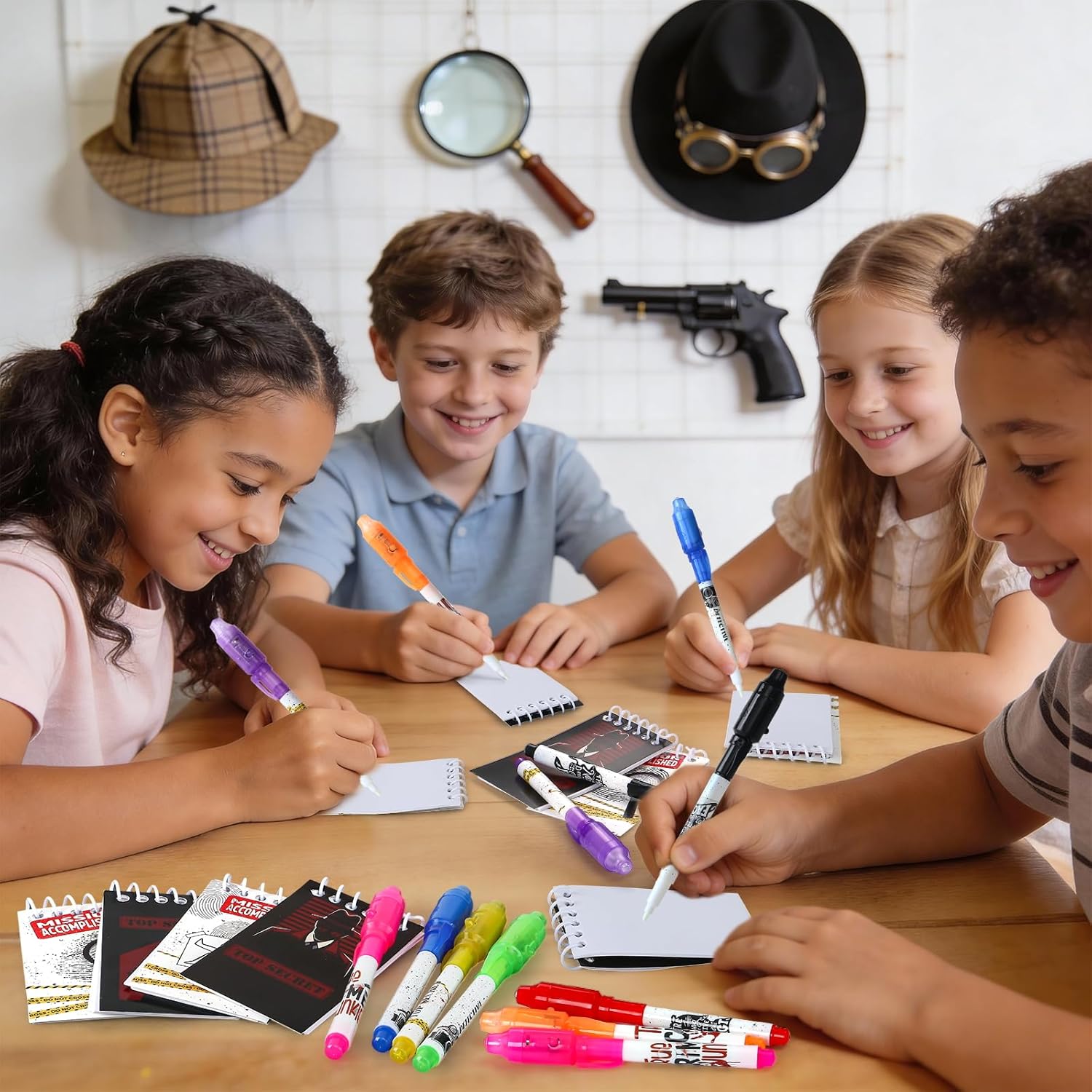 Invisible Ink Pen and Notebook Pack, 24 Pcs Spy Party Favors, Spy Kit Pens with UV Light Magic Marker for Secret Message, Birthday Party Favors for Kids Boys Girls Classroom Prize Stationery Set