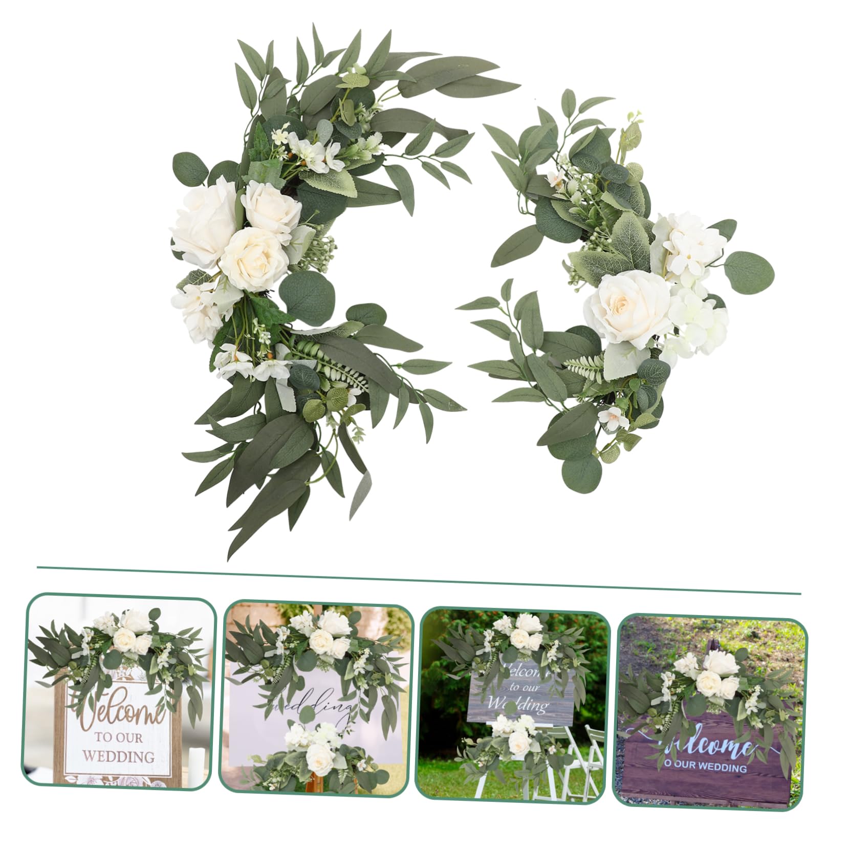 Künstliche Rosen Blumengirlande aus Stoff in Weiß für Hochzeit mit Abschlussstimmung Praktischer Nie Verwelkender Blumenschmuck als Willkommensschild und Empfang