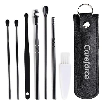 Careforce - The Force Behind Your Health Ear Cleaning Kit Steel & Reusable With Storage Pack Tool Kit With Ear Curette Cleaner And Spring Ear Buds Cleaner 6 Pcs Set Black - image, photos