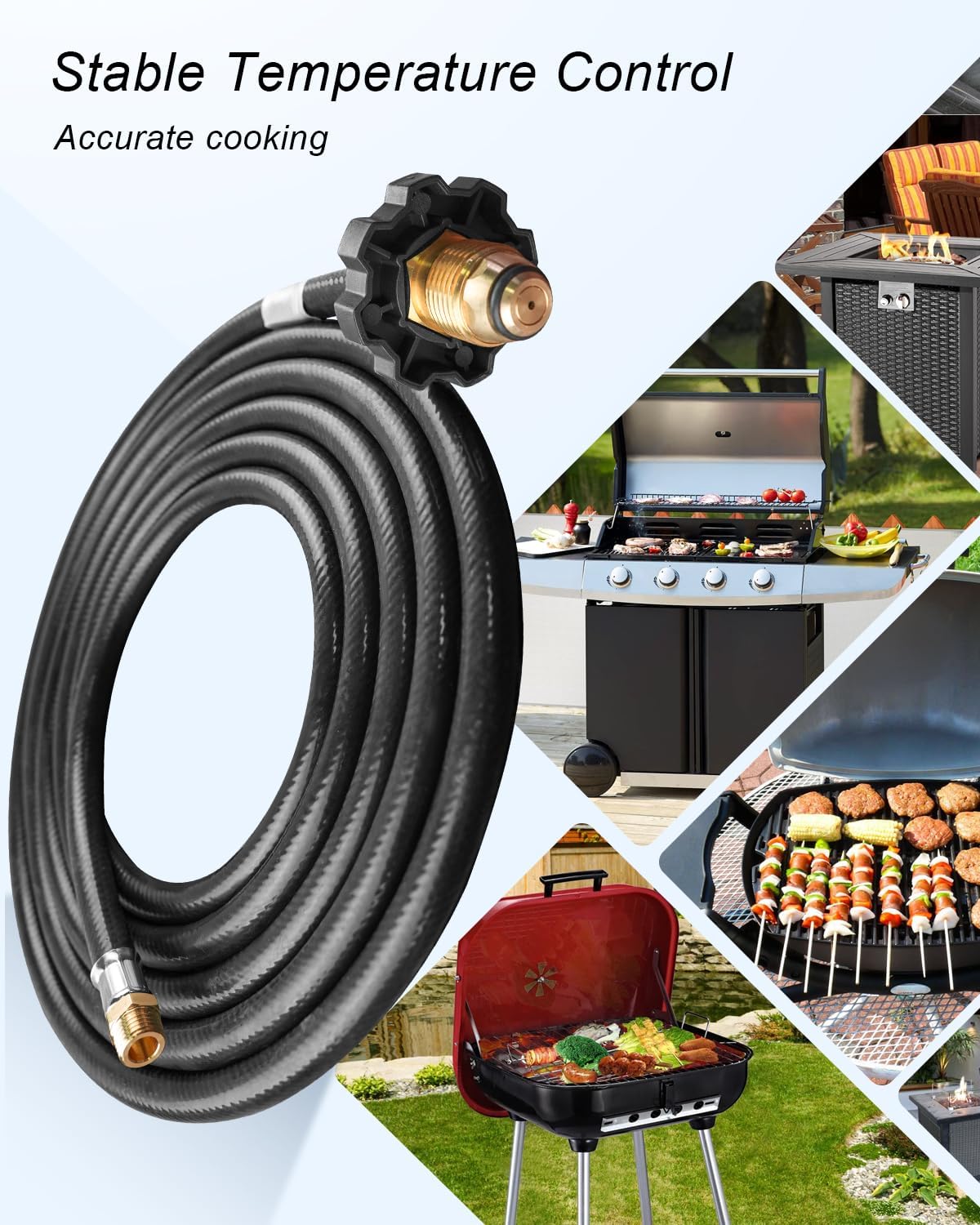 12FT Propane Hose with 1/4" Inverted Male Flare, RV Rubber Camper Tank Hose Replace 59035 Propane Supply Hose Connect to 20lb or 30lb Tank, NOT 1/4'' NPT