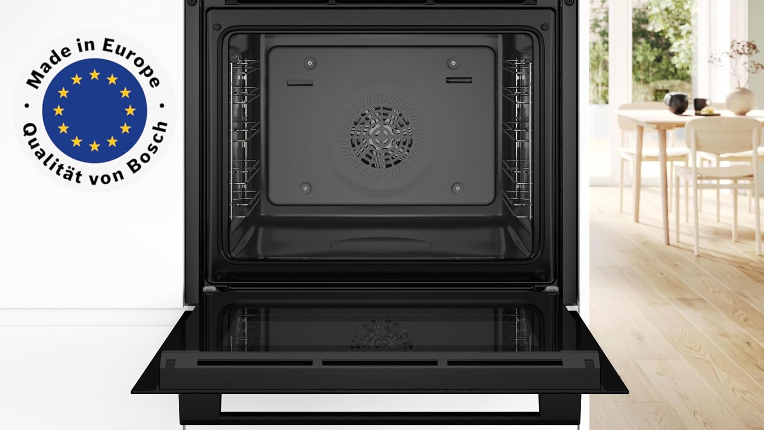 ภาพระยะใกล้ view ของแผงควบคุมระบบสัมผัส LED ของเตาอบ Bosch HRG532BB3