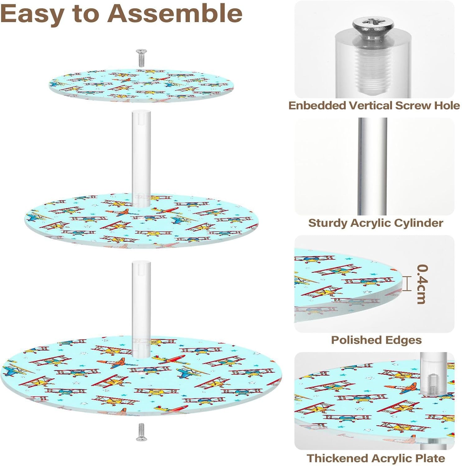 Plane Star 3 Tier Acrylic Cupcake Stand, Cupcake Stand for 34 Cupcakes for Weddings, Christmas,Holidays,Parties,Birthday,Printed Cupcake Tower 23300072