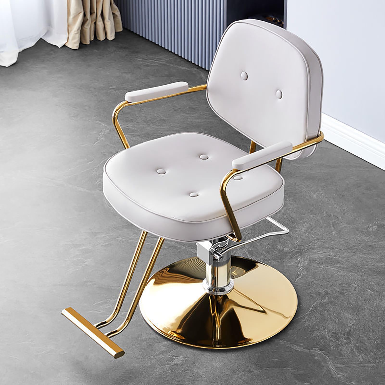 Genérico Sillón de peluquería clásico con Giro de 360° y Bomba hidráulica | Sillón Ajustable para barberías y centros de Belleza | Sillón de Cuero Premium Dorado