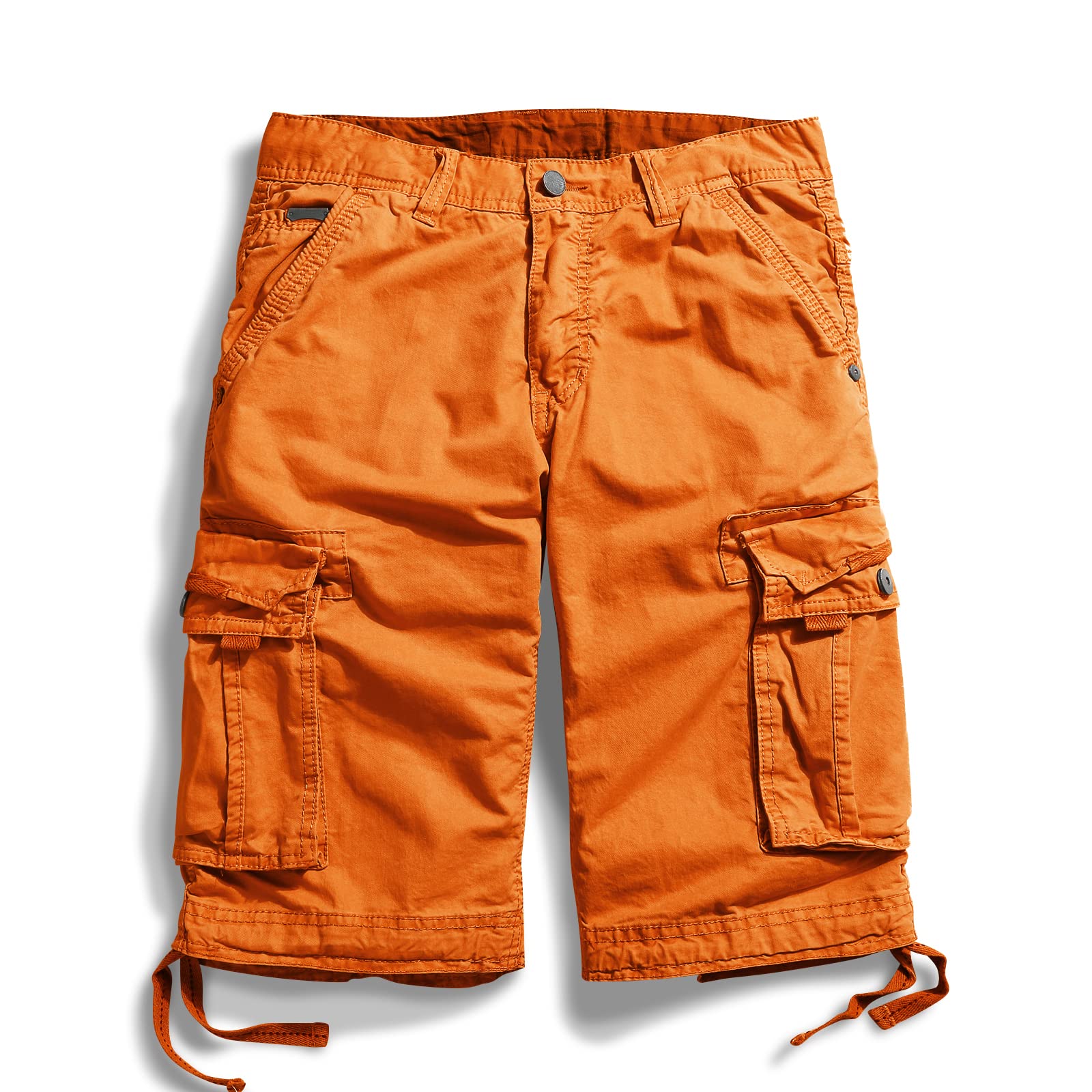 Homme Short Cargo de Combat en Coton Bermuda Décontracté avec Poches Multiples Taille Loose Shorts Casual Idéal pour Travail ou Extérieur Eté Orange 54