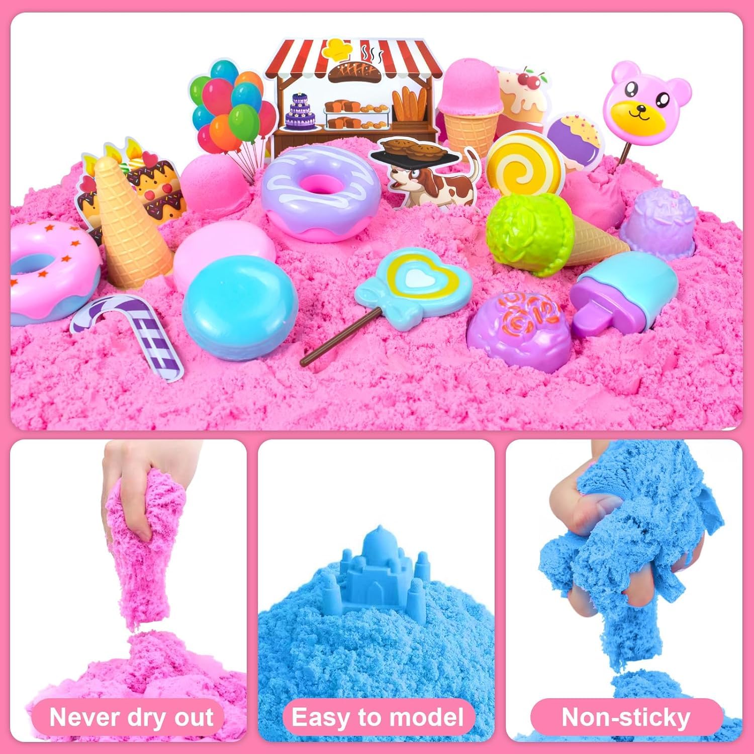 UCAMP Sable Magique Enfant,Jouet Sensoriel de Sable 1000g Magic Sand 5 Couleurs,Sables Jouet Kit,Fille Jeu de Sables Kit,Sablees Magique Dessert Kits,Cadeau D'anniversaire Enfant de 3+ Ans