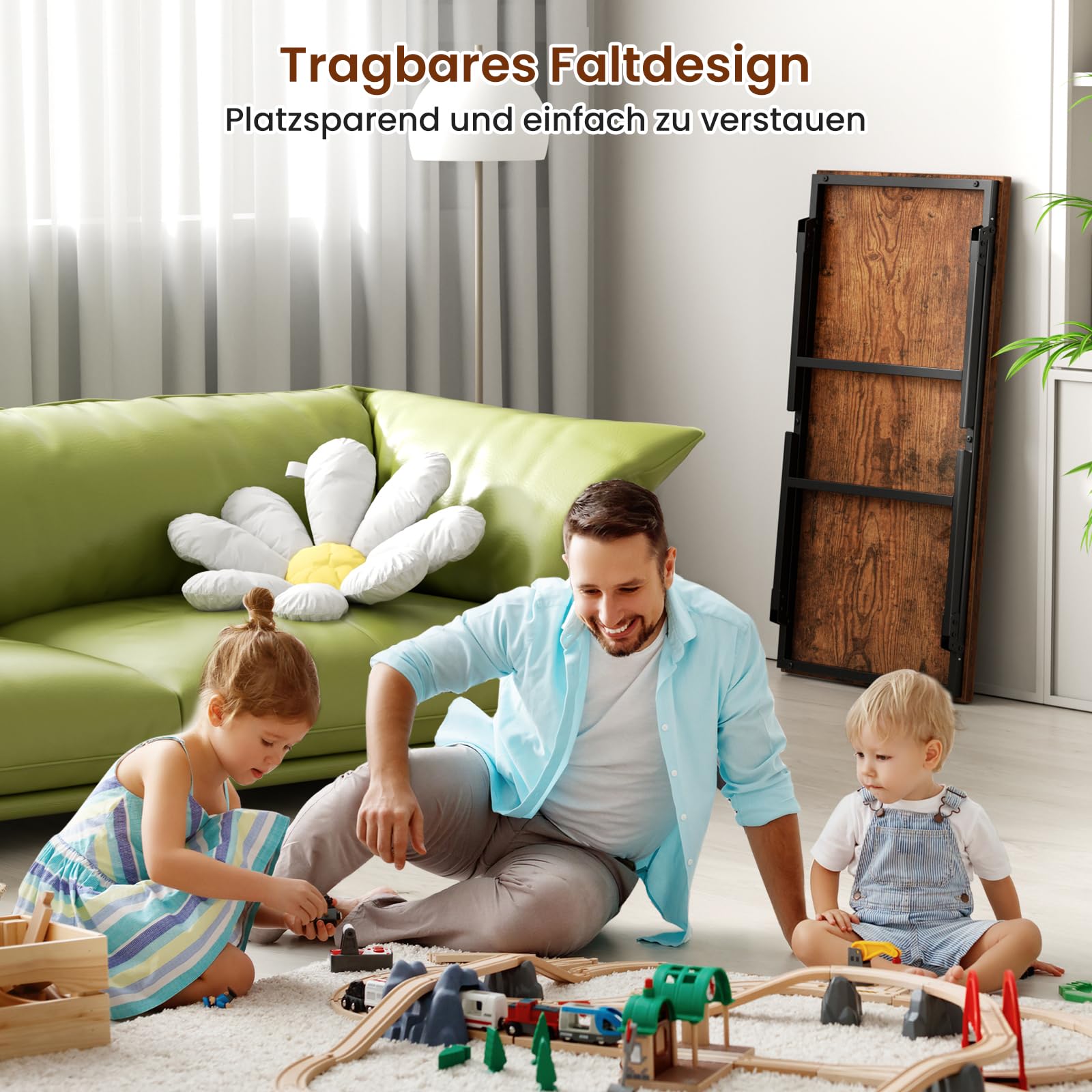 Couchtisch, Klappbarer Wohnzimmertisch, Tisch-Bein-Schnallendesign, Keine Montage erforderlich, Geeignet für Wohnzimmer, Schlafzimmer, Büro, Kaffeetisch aus Holz, 105 x 55 x 40 cm, Dunkelbraun