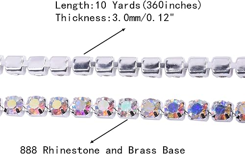 Miniatura 31 de KAOYOO - Cadena con cuentas de diamantes de imitación, 9 metros (10 yardas) para manualidades, joyas y decoración de bodas. Plata con cuentas