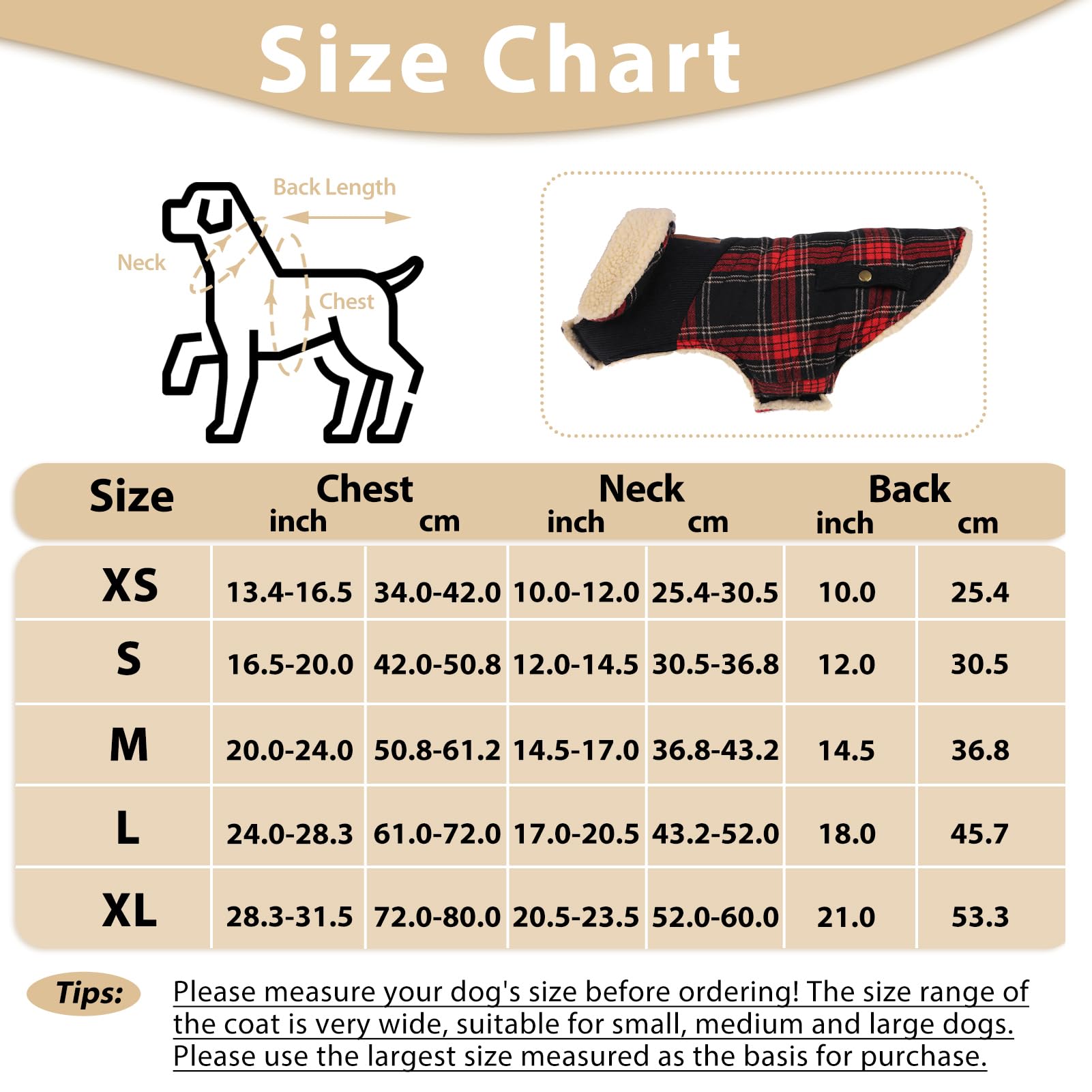 CITÉTOILE Cappotto Cani Invernale Plaid Classico, Cappotto per Cani Fodera in Pile, Giubbotto Caldo per Cani di Taglia Piccola/Grande/Media Gilet Invernale per Cani con Foro per Imbracatura, XS