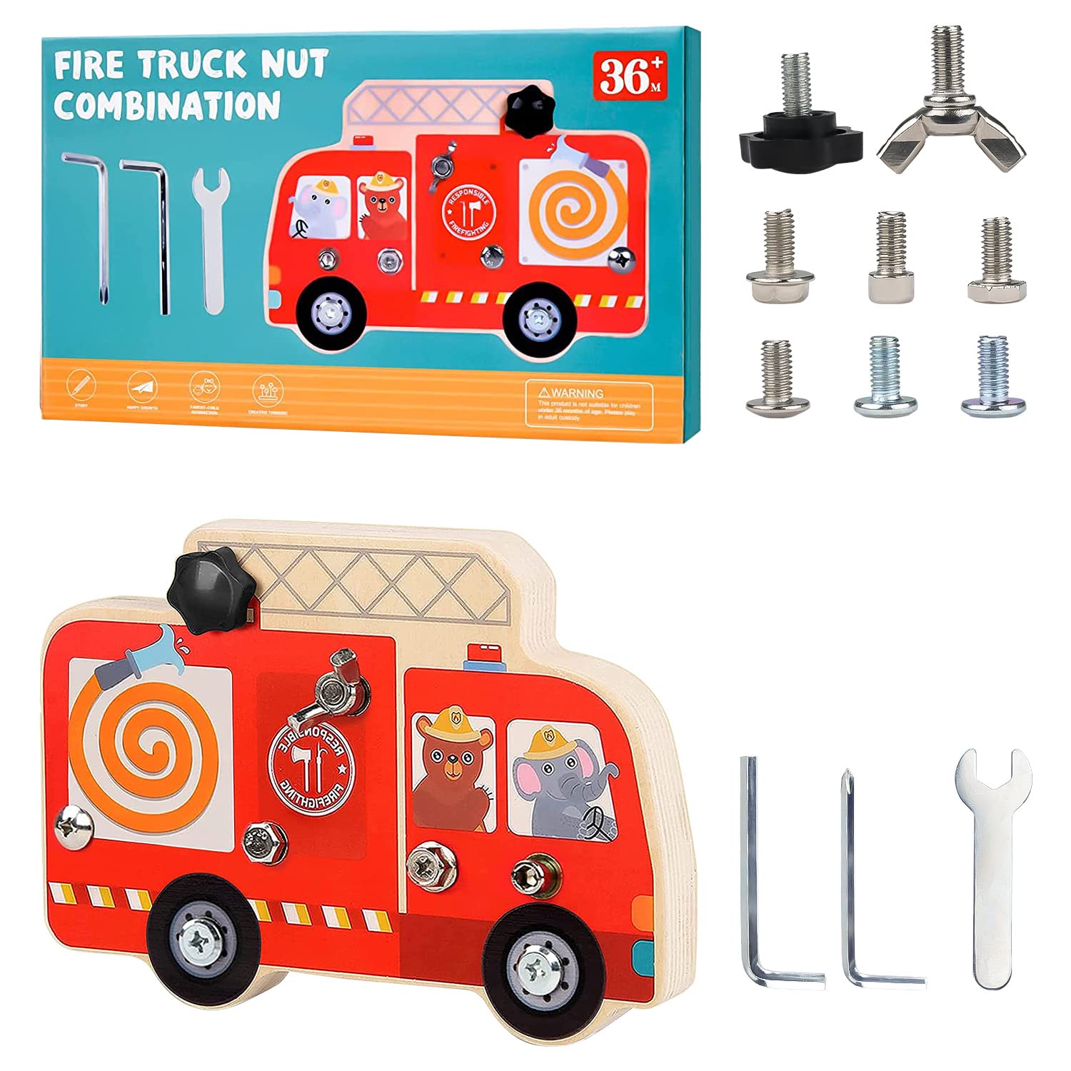 PLLYPE Montessori Schraubbrett Bagger - Holz Lernspielzeug Ab 3 Jahre