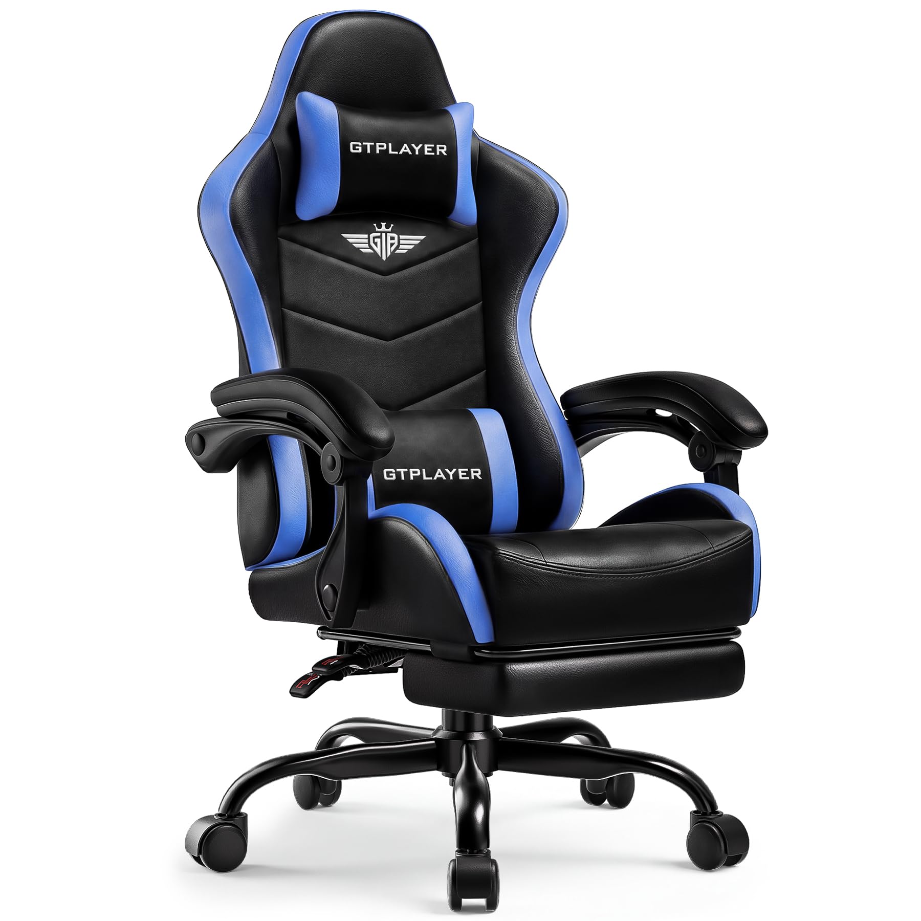 GTPLAYER Gaming Chair for Adults, Computer Chair with Footrest, Blue New