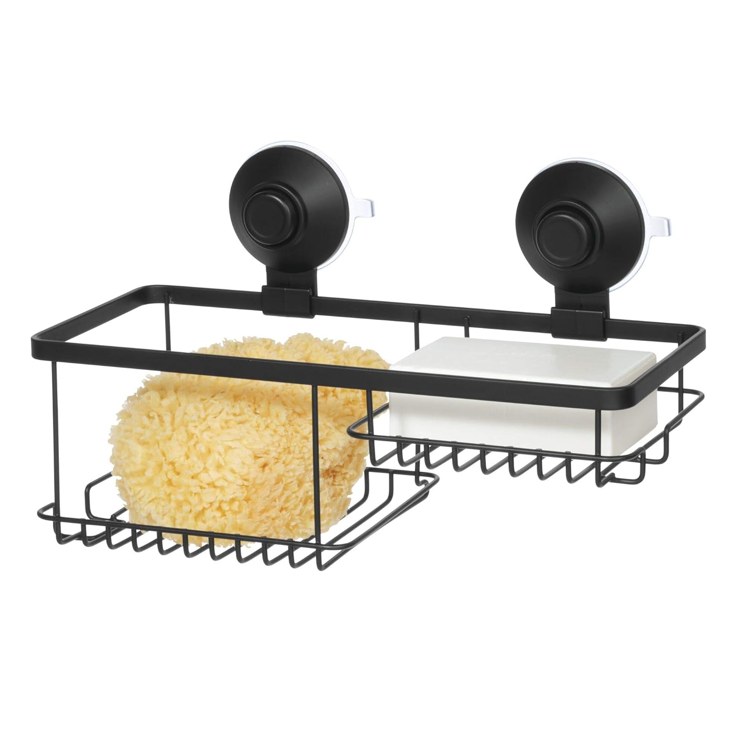 iDesign Everett Metal Push Lock Suction Shower Caddy Extra Space for Shampoo Conditioner and Soap with Hooks for